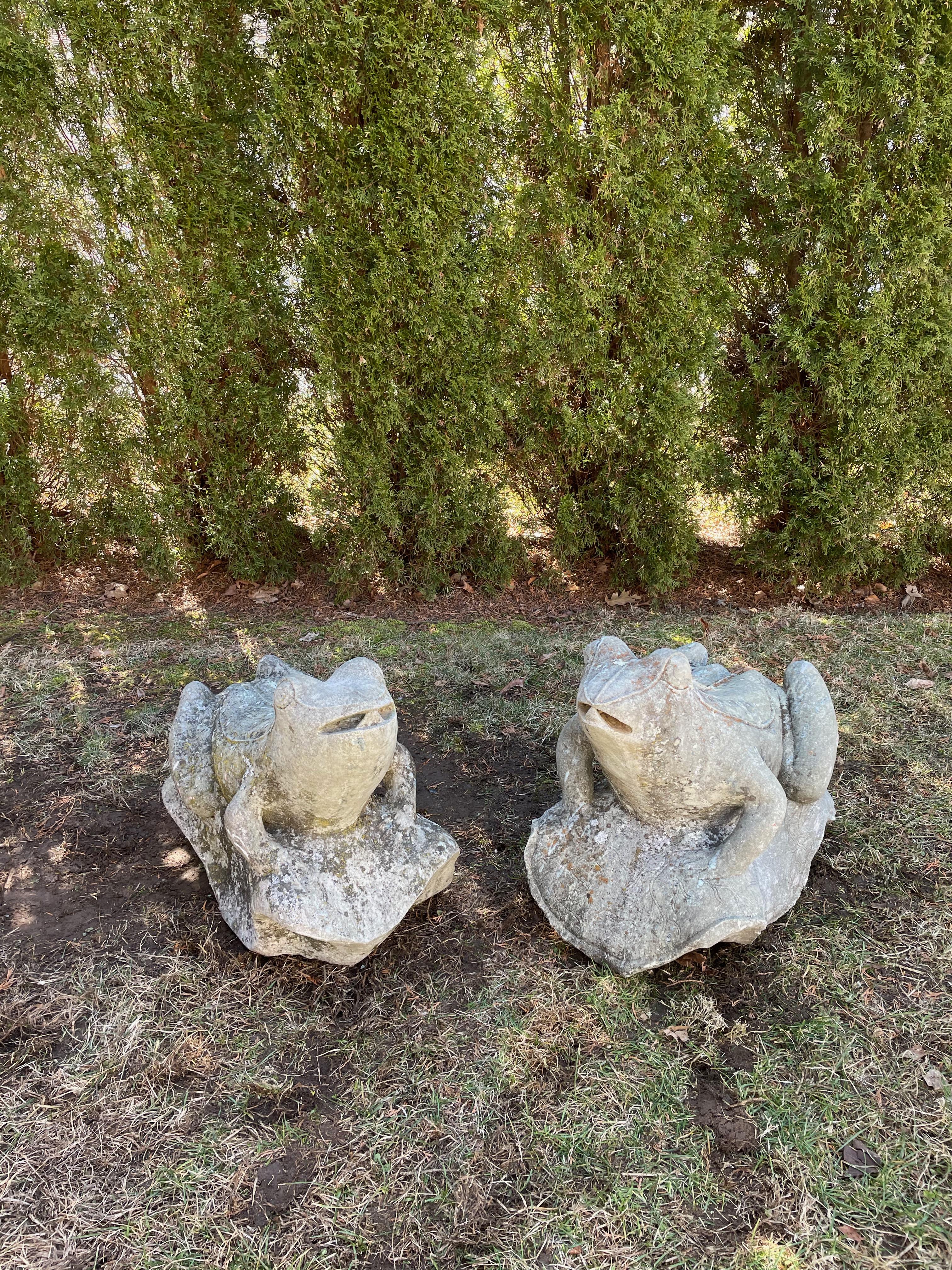 Asian Pair of Over-Scale Carved Stone Frogs from Mercer House, Savannah