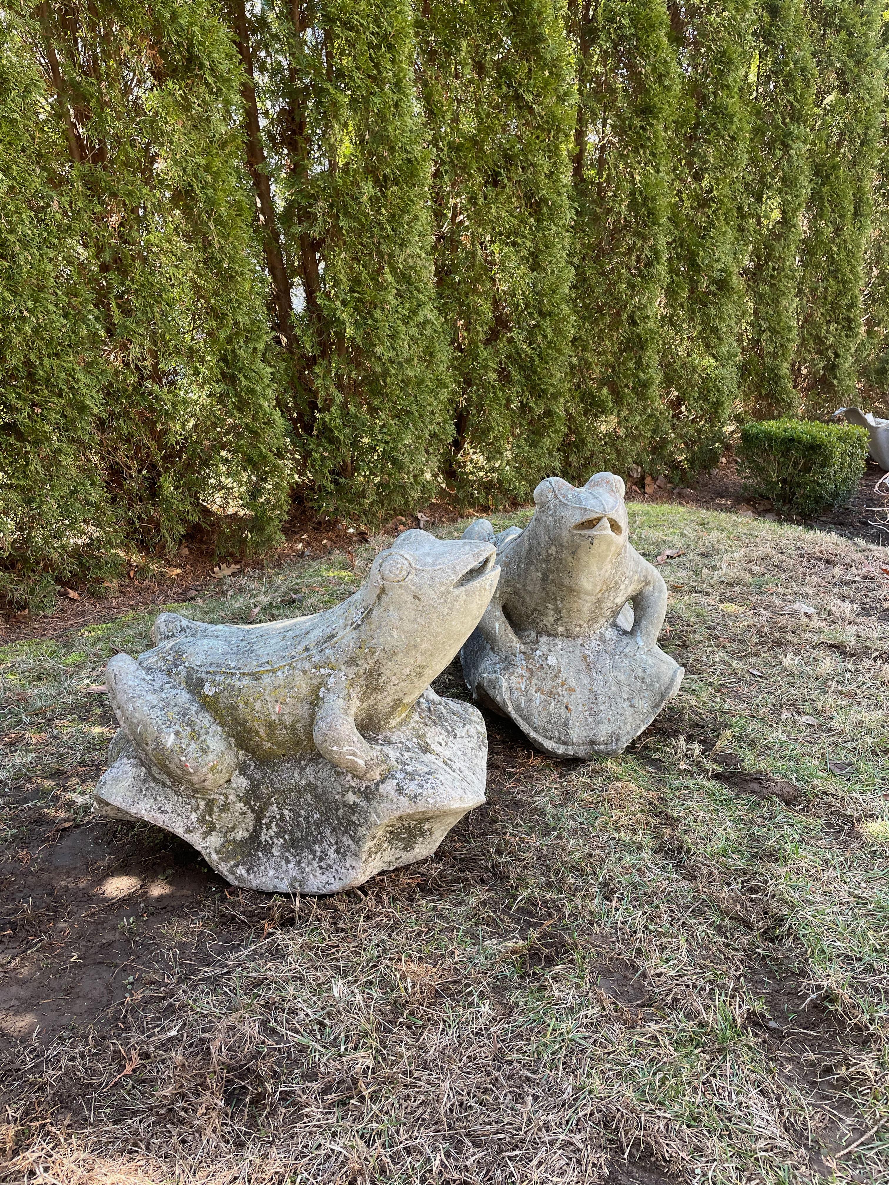 Hand-Carved Pair of Over-Scale Carved Stone Frogs from Mercer House, Savannah