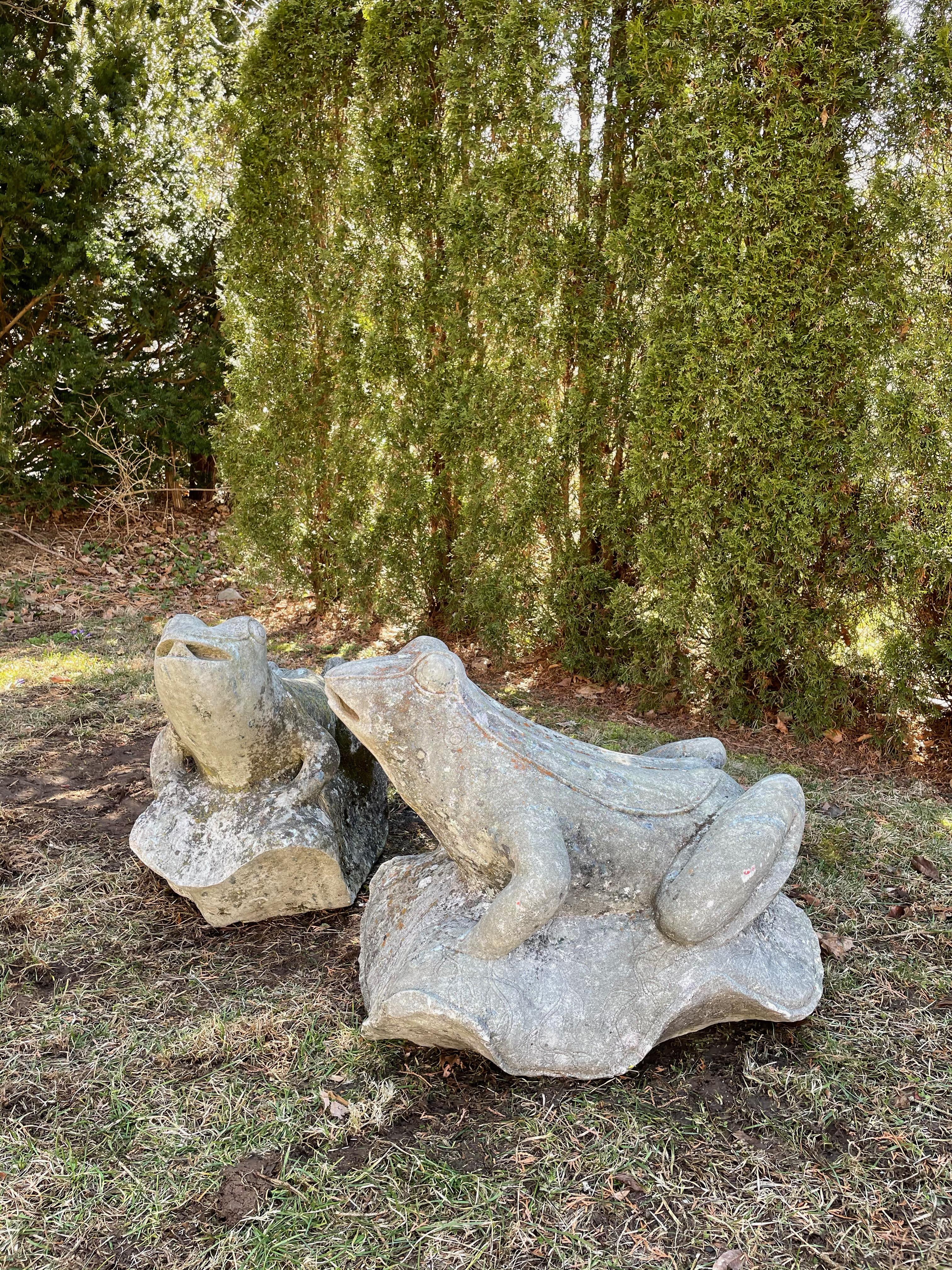 Pair of Over-Scale Carved Stone Frogs from Mercer House, Savannah In Good Condition In Woodbury, CT