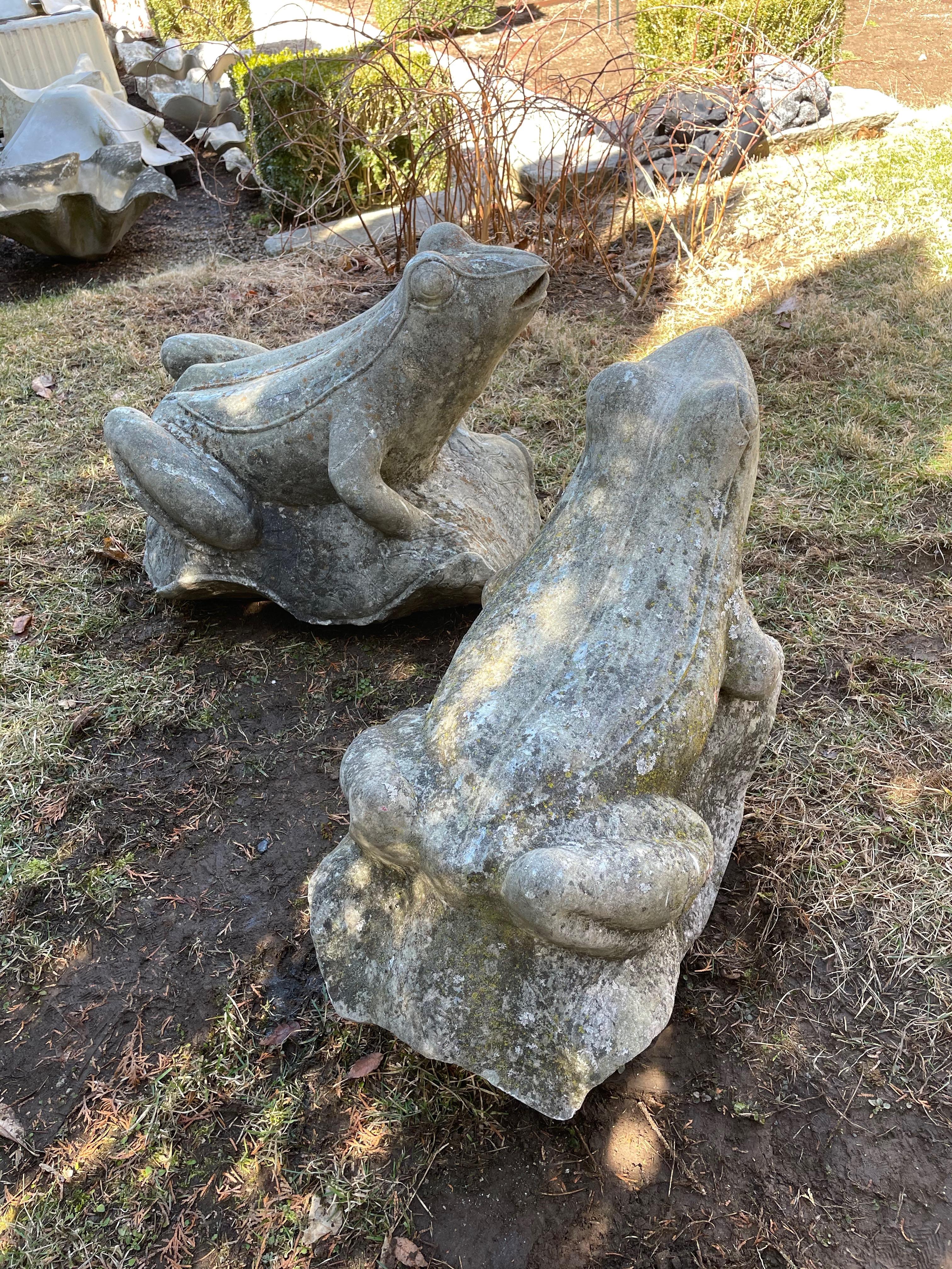 20th Century Pair of Over-Scale Carved Stone Frogs from Mercer House, Savannah