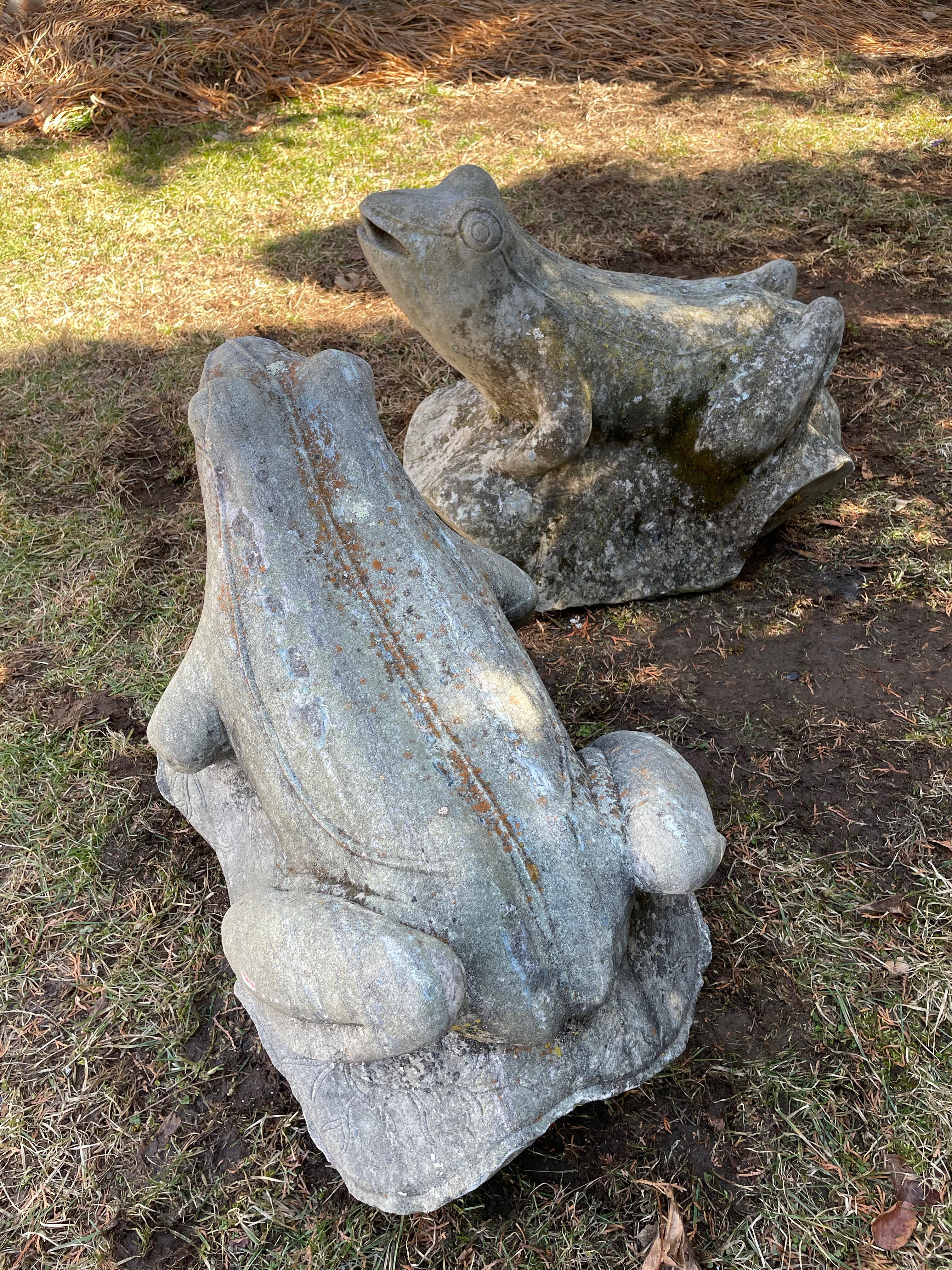 Granite Pair of Over-Scale Carved Stone Frogs from Mercer House, Savannah