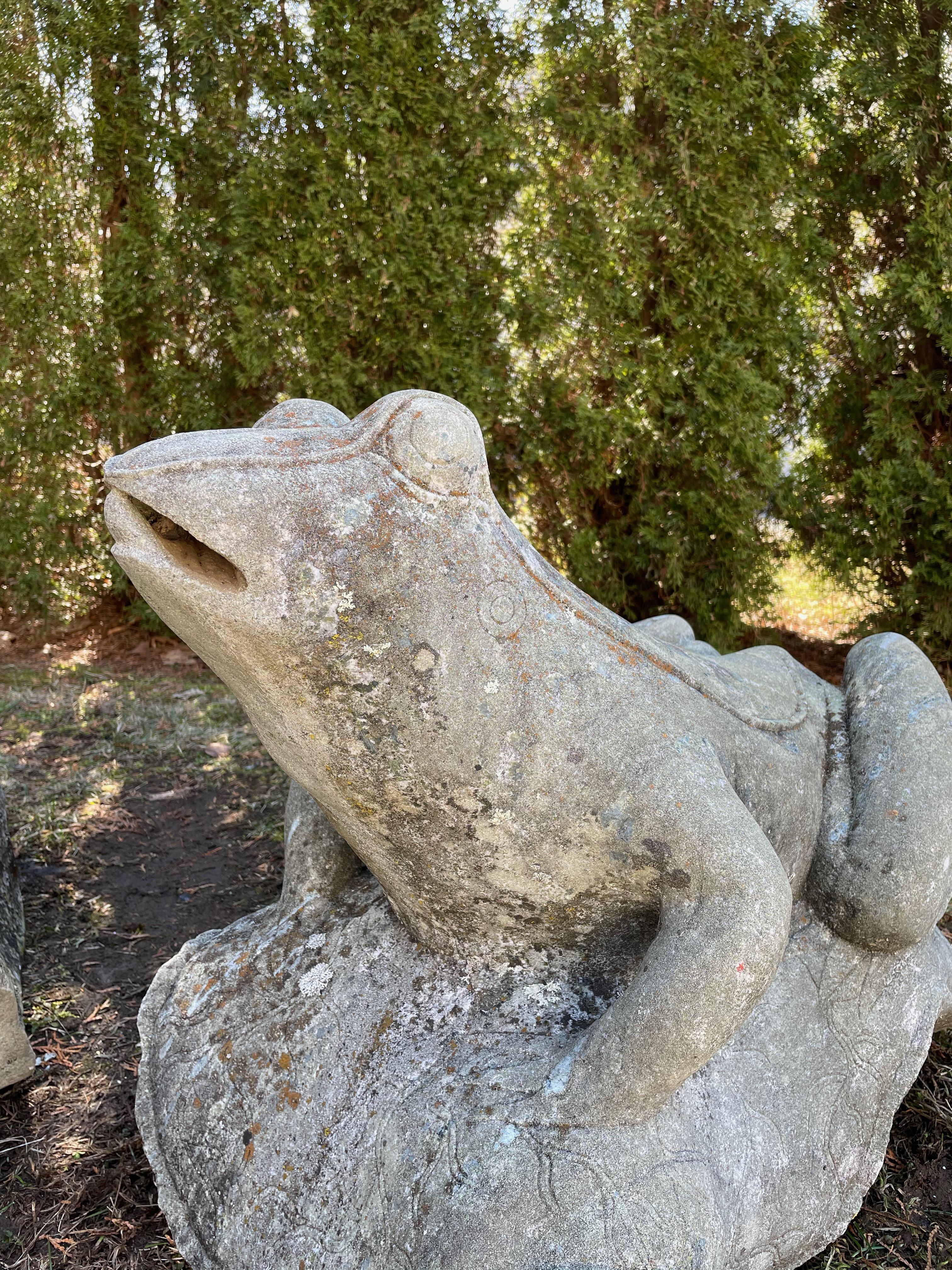 Pair of Over-Scale Carved Stone Frogs from Mercer House, Savannah 1