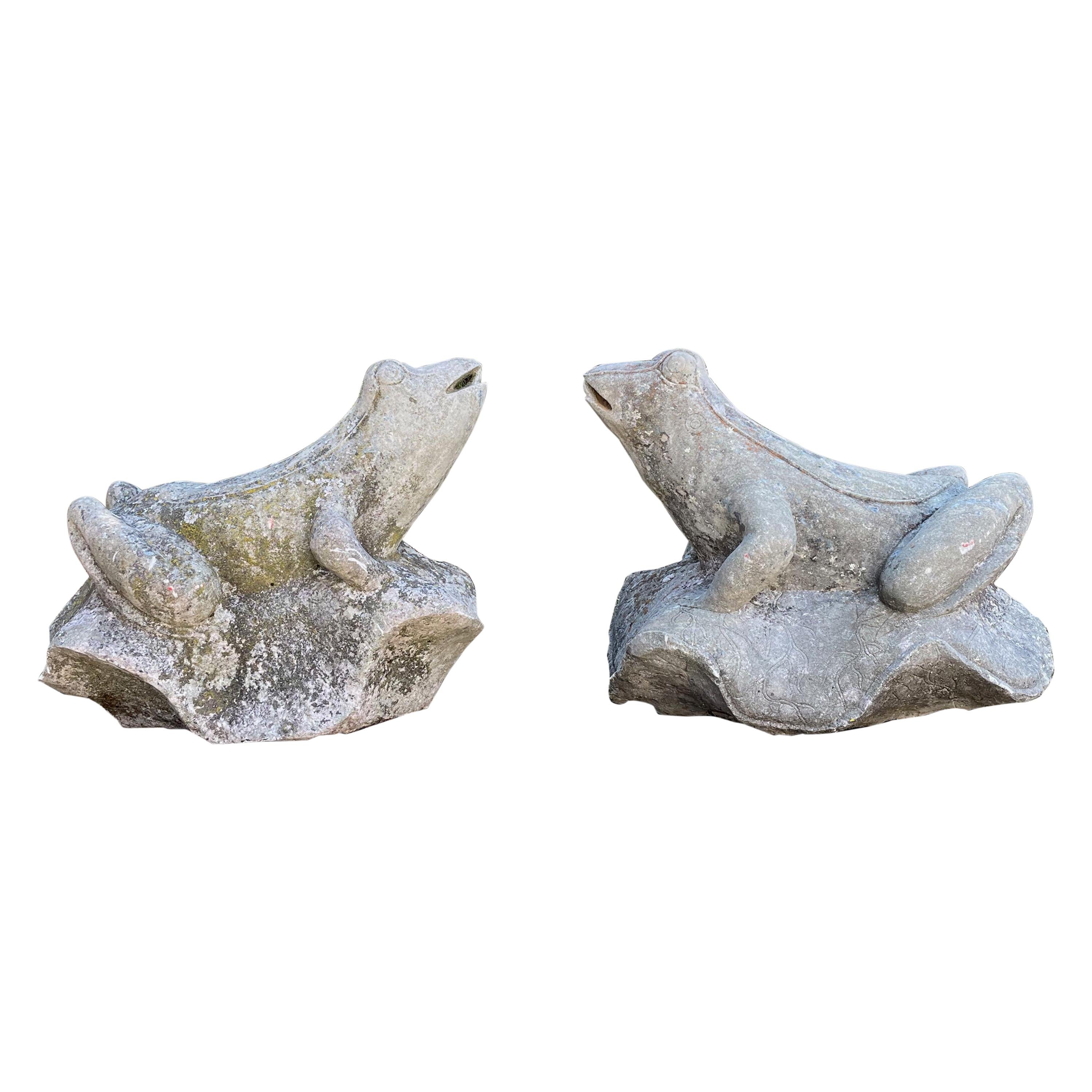 Pair of Over-Scale Carved Stone Frogs from Mercer House, Savannah