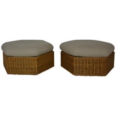 Pair of Over Sized Rattan Ottomans