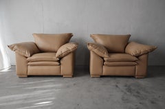 Pair of Over-Sized Post-Modern Leather Lounge Chairs