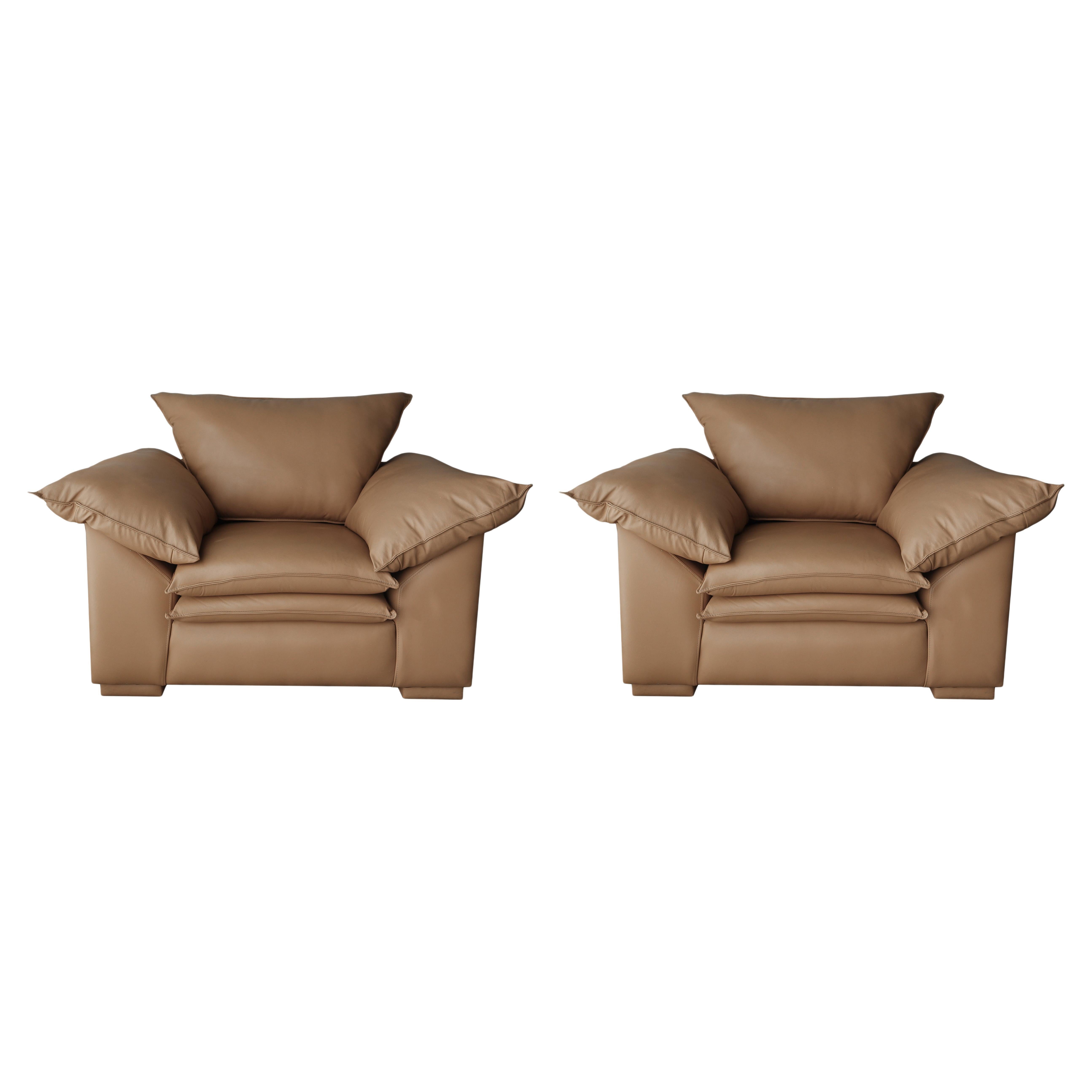 Pair of Over-Sized Post-Modern Leather Lounge Chairs