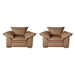 Used Pair of Over-Sized Post-Modern Leather Lounge Chairs