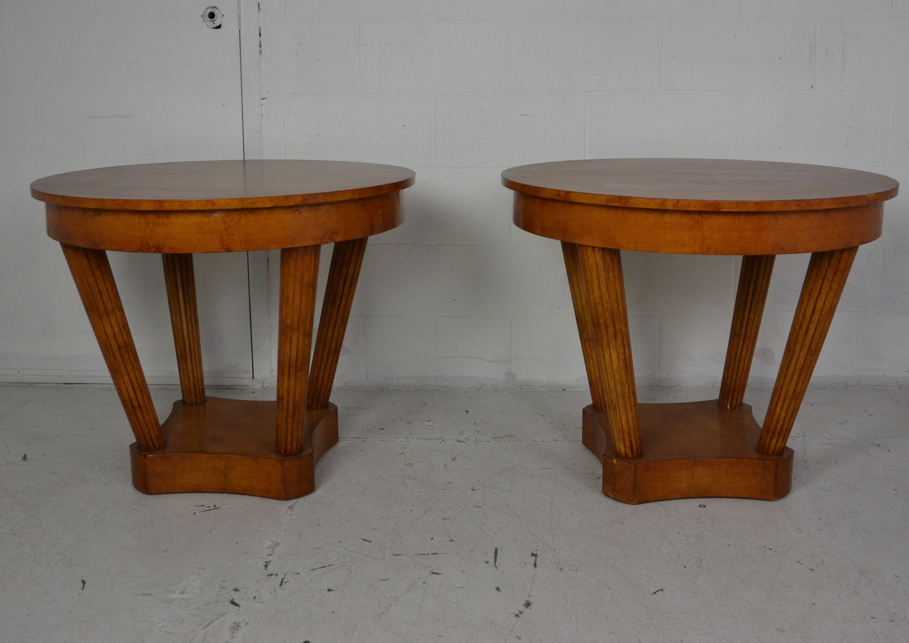 Wood Pair of Over-Sized Round End Tables
