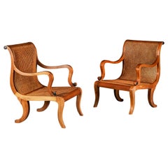 Pair of Overscale Colonial Hardwood Planters Chairs with Caned Seats