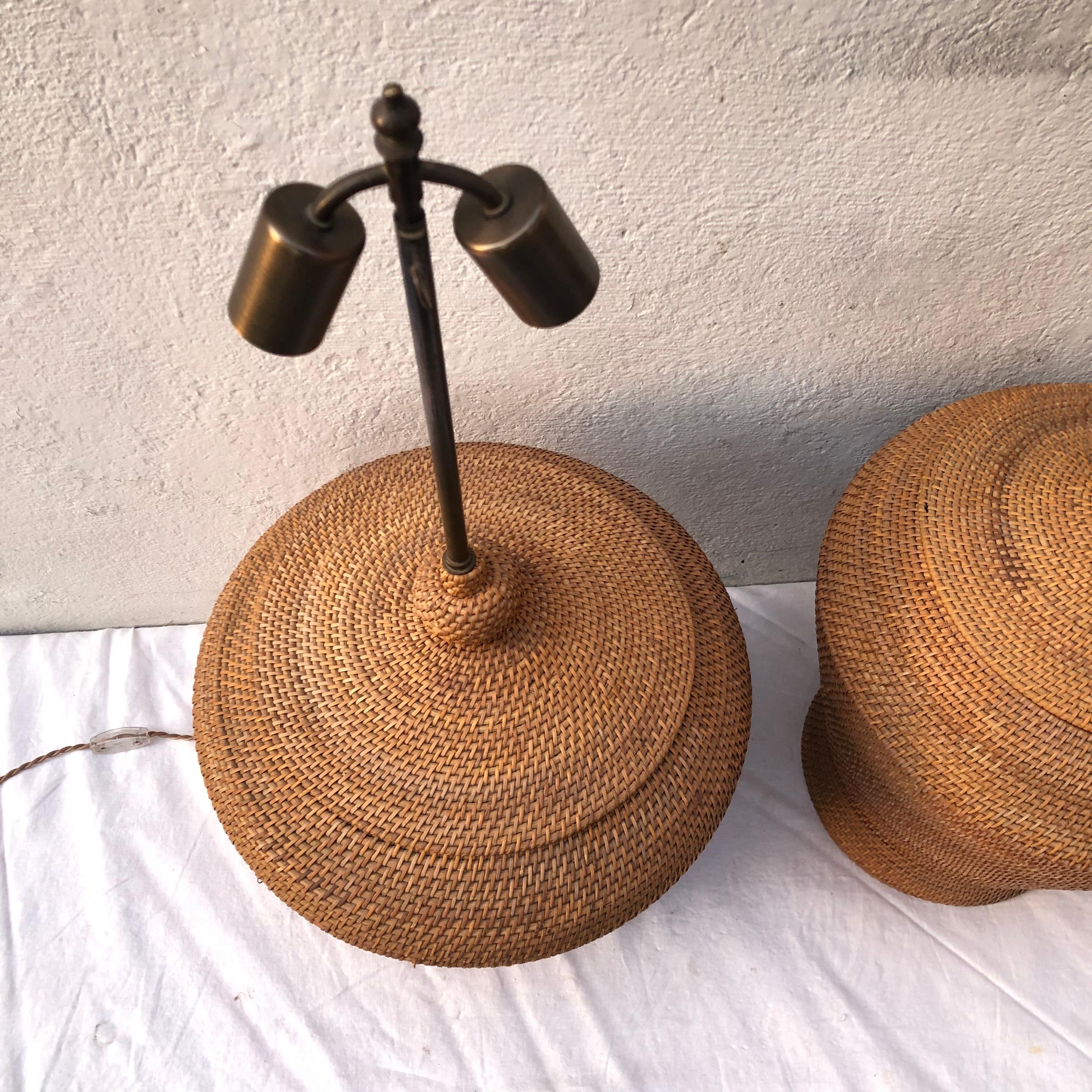 Pair of oversize basket weave rattan lamps

Adjustable height from 36-45.