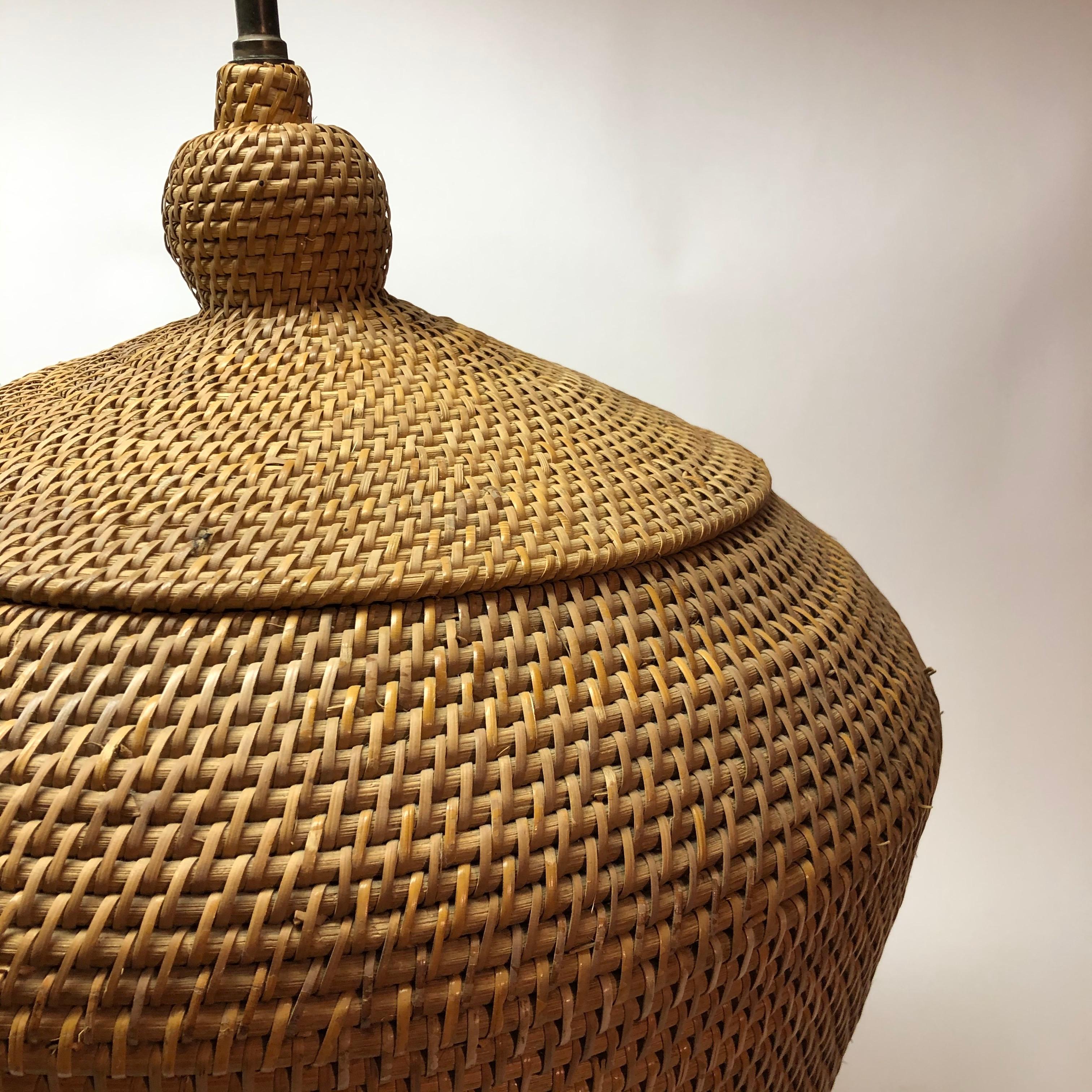 Pair of Oversize Basket Weave Rattan Lamps For Sale 3