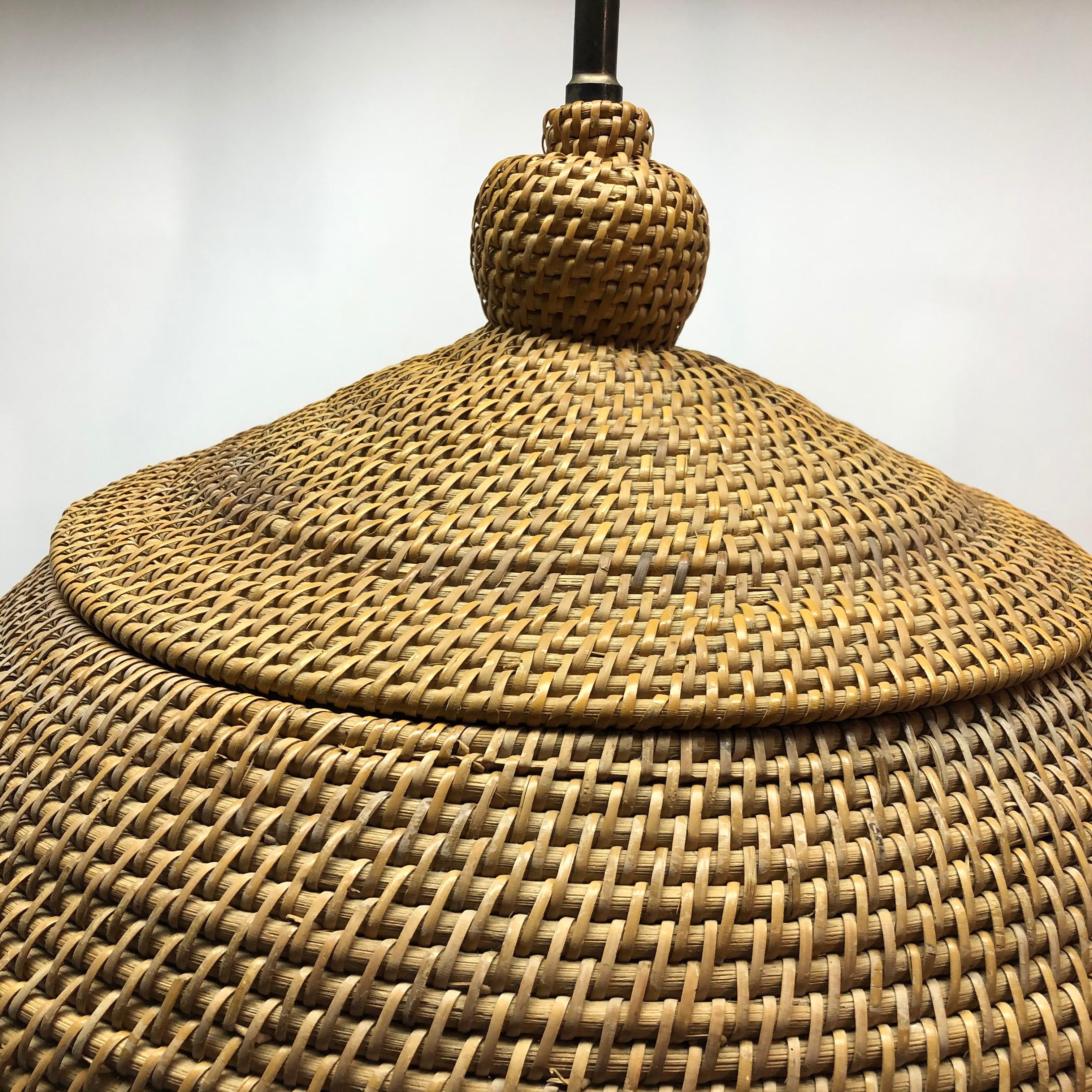 Pair of Oversize Basket Weave Rattan Lamps For Sale 4