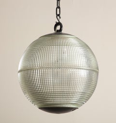 Pair of Oversize French Molded Glass Pendant Lights