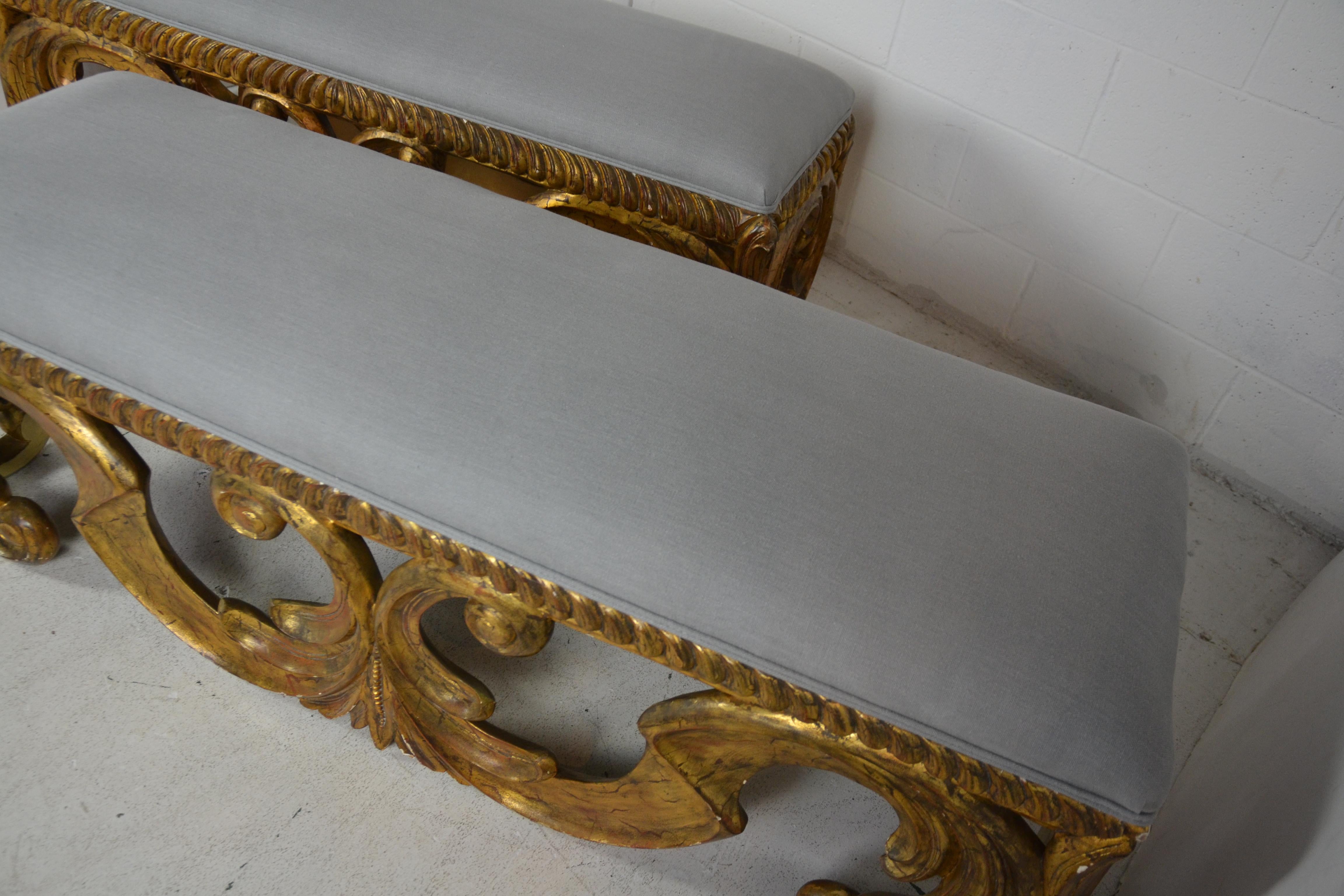 Italian Pair of Oversize Gilded Benches