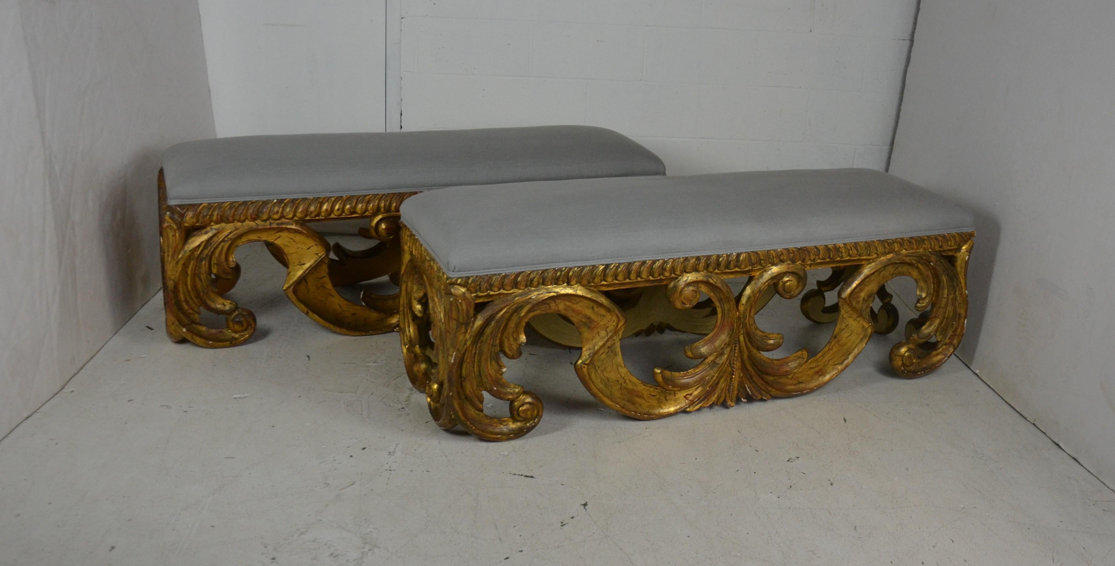 Pair of Oversize Gilded Benches In Good Condition In Pomona, CA