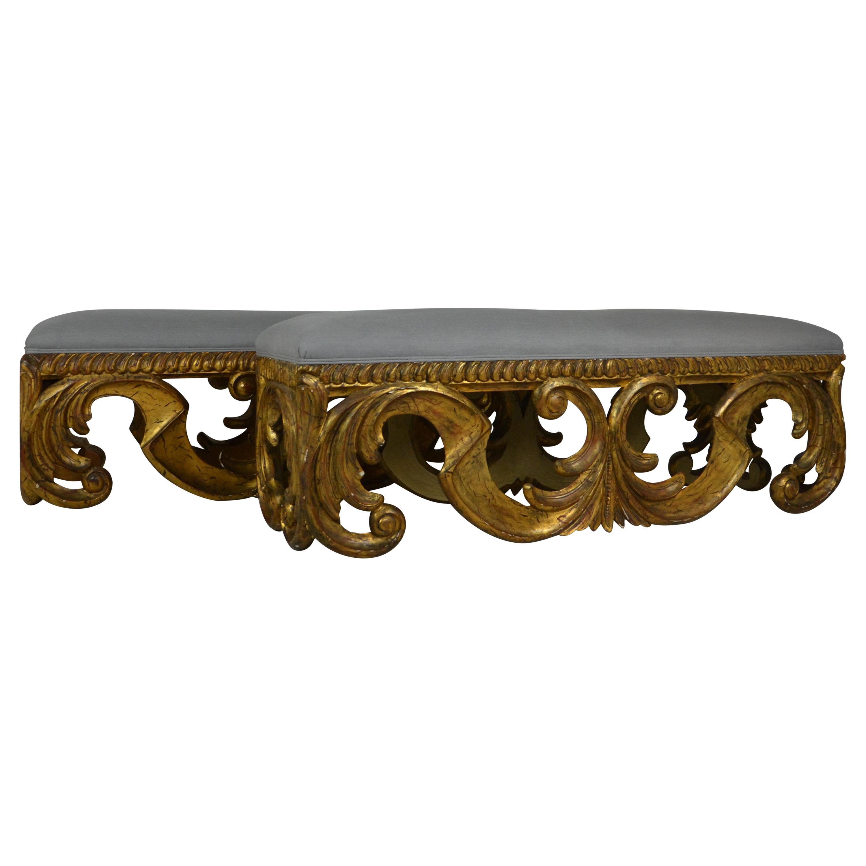 Pair of Oversize Gilded Benches