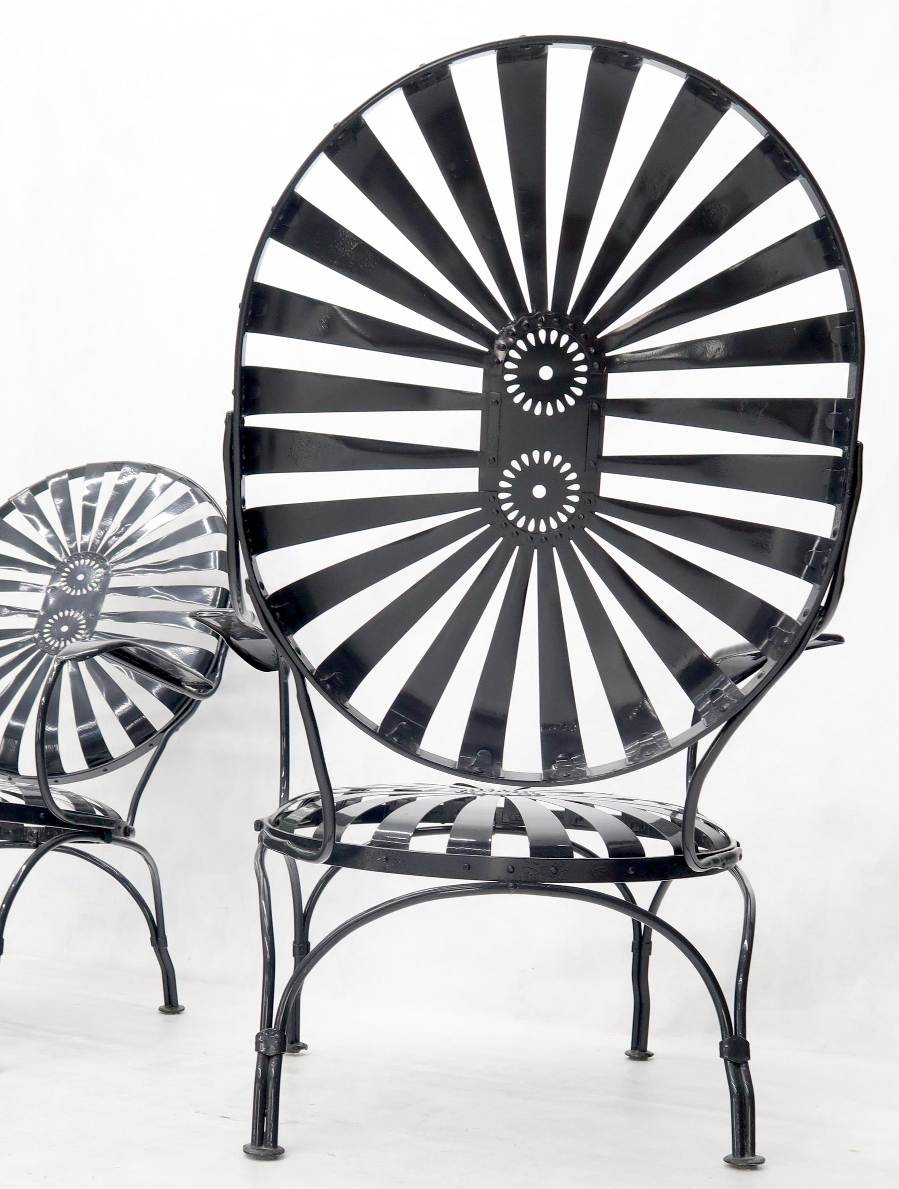 Steel Pair of Oversize Metal Spring Seat Sunburst Lounge Chair by Francois Carre