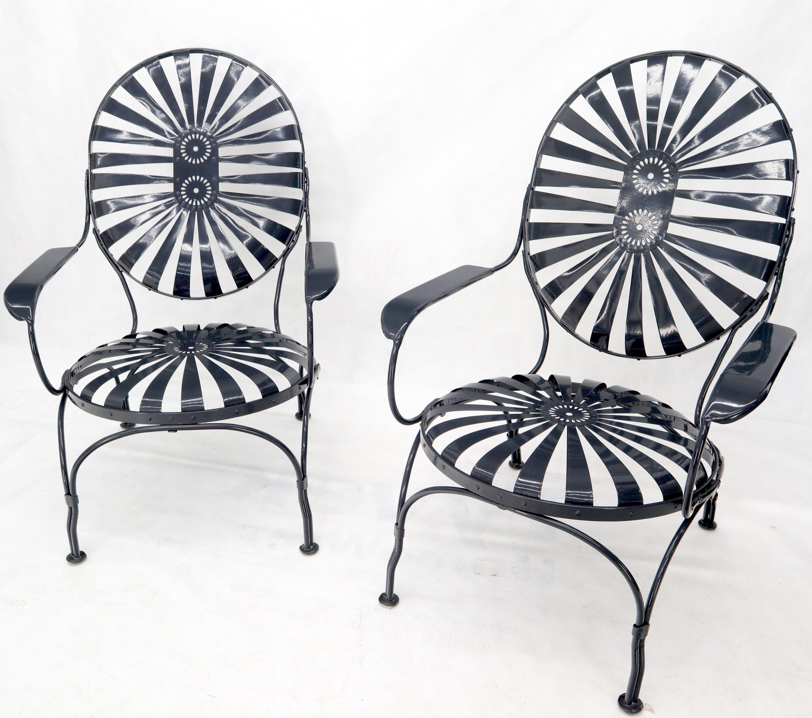 Mid-Century Modern Pair of Oversize Metal Spring Seat Sunburst Lounge Chair by Francois Carre
