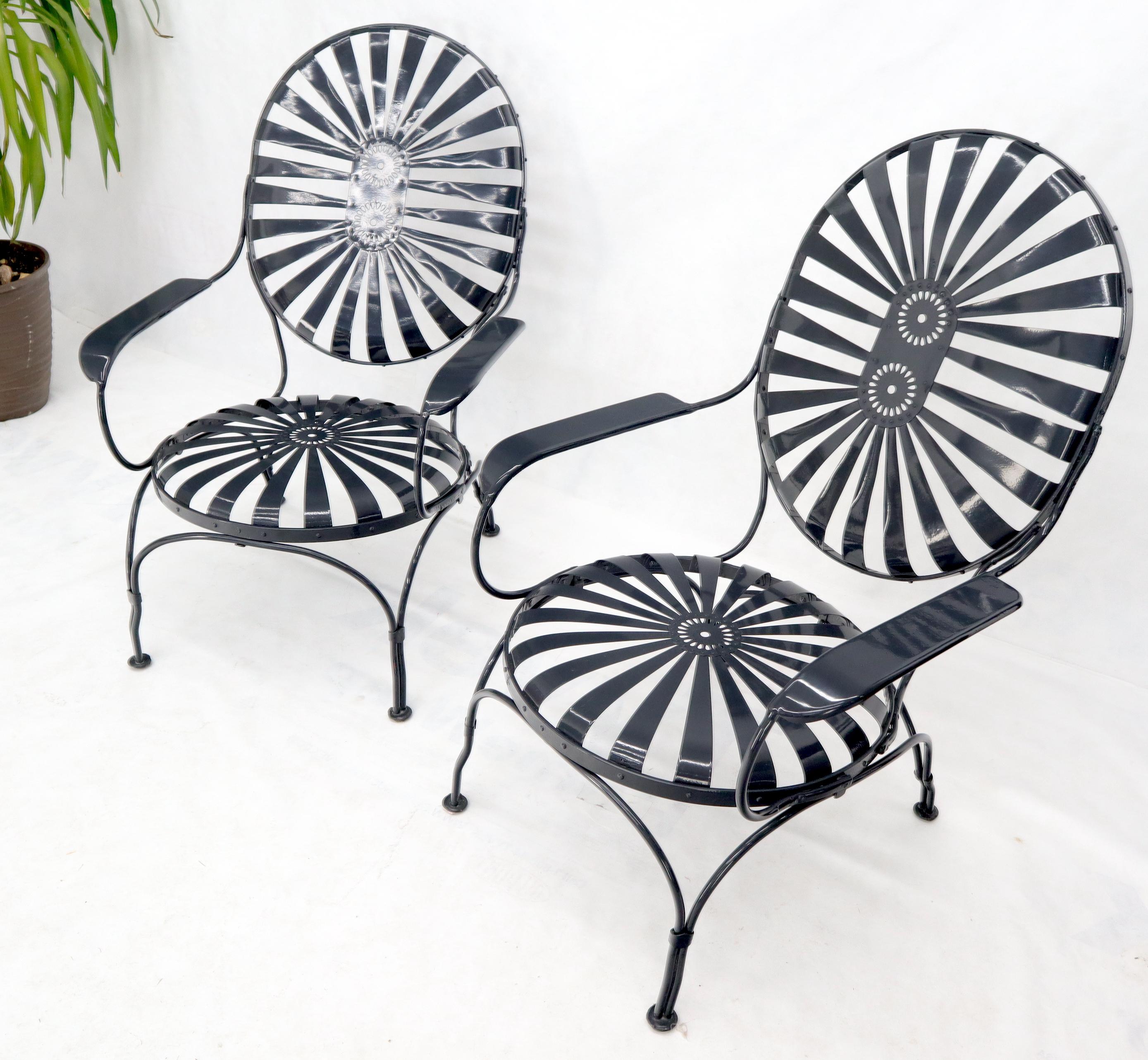 French Pair of Oversize Metal Spring Seat Sunburst Lounge Chair by Francois Carre