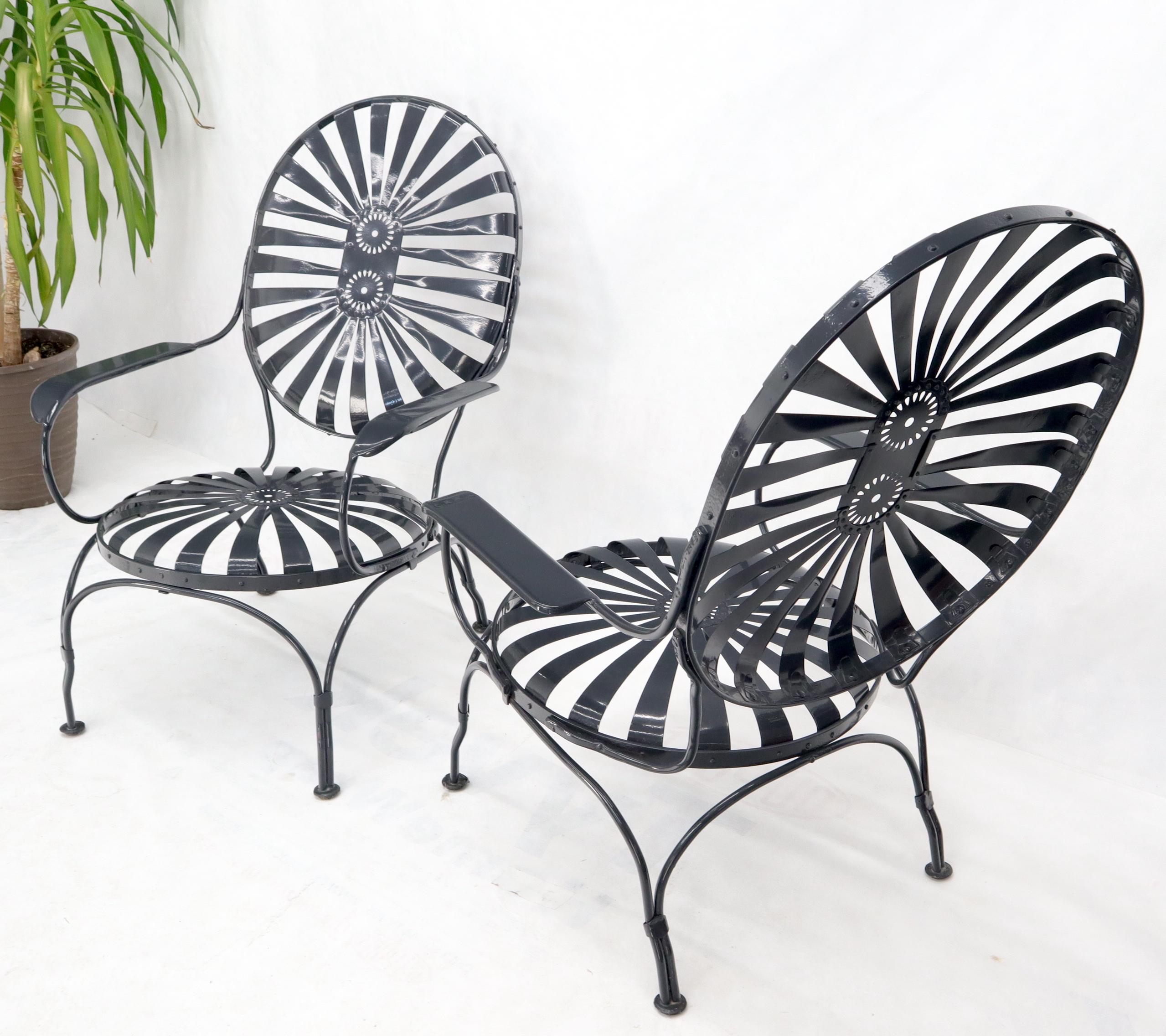 Powder-Coated Pair of Oversize Metal Spring Seat Sunburst Lounge Chair by Francois Carre