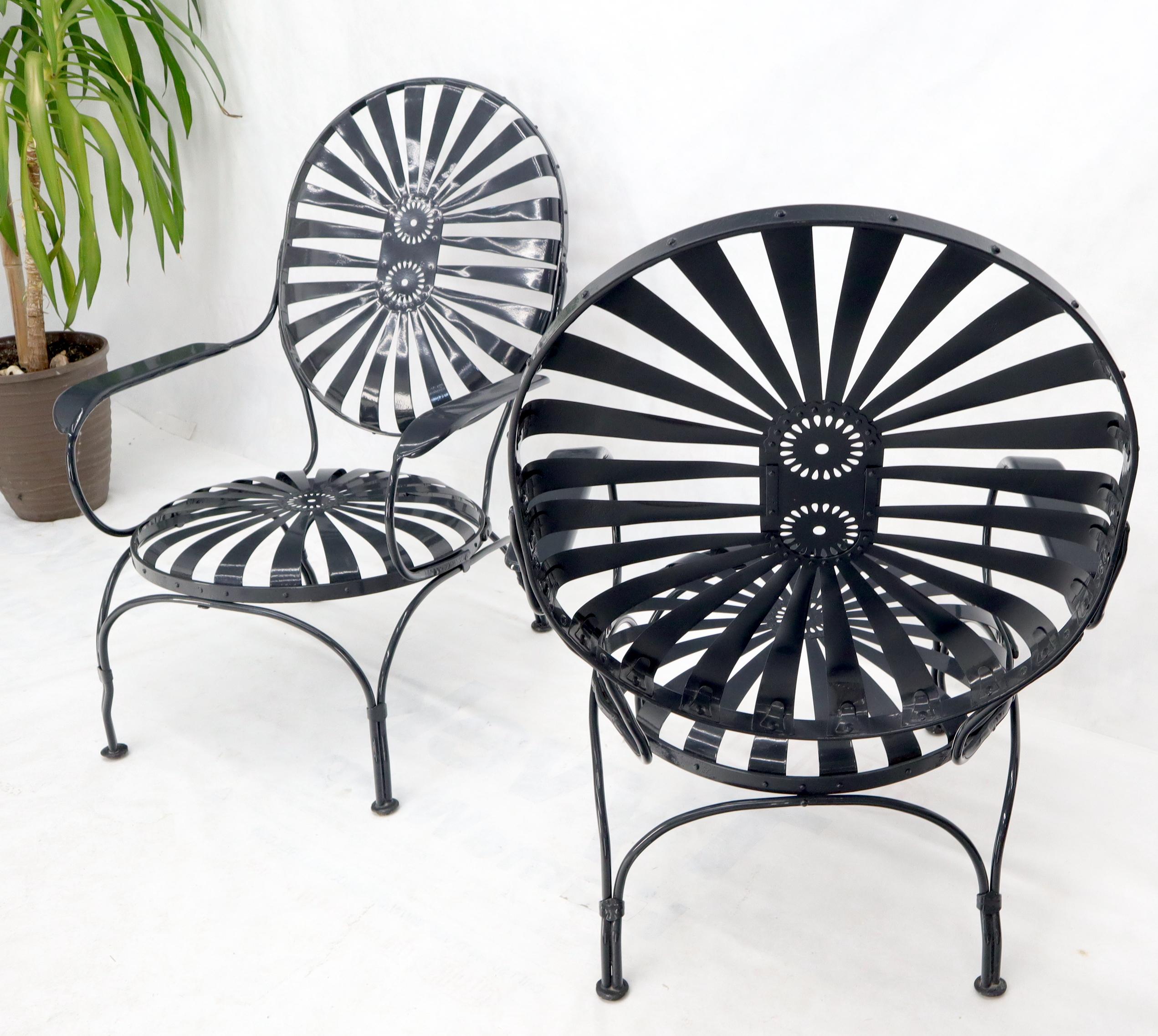 Pair of Oversize Metal Spring Seat Sunburst Lounge Chair by Francois Carre In Excellent Condition In Rockaway, NJ