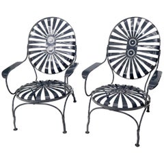 Pair of Oversize Metal Spring Seat Sunburst Lounge Chair by Francois Carre
