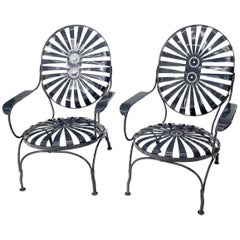 Paar übergroße Metallfedersessel Sunburst Lounge Chair von Francois Carre