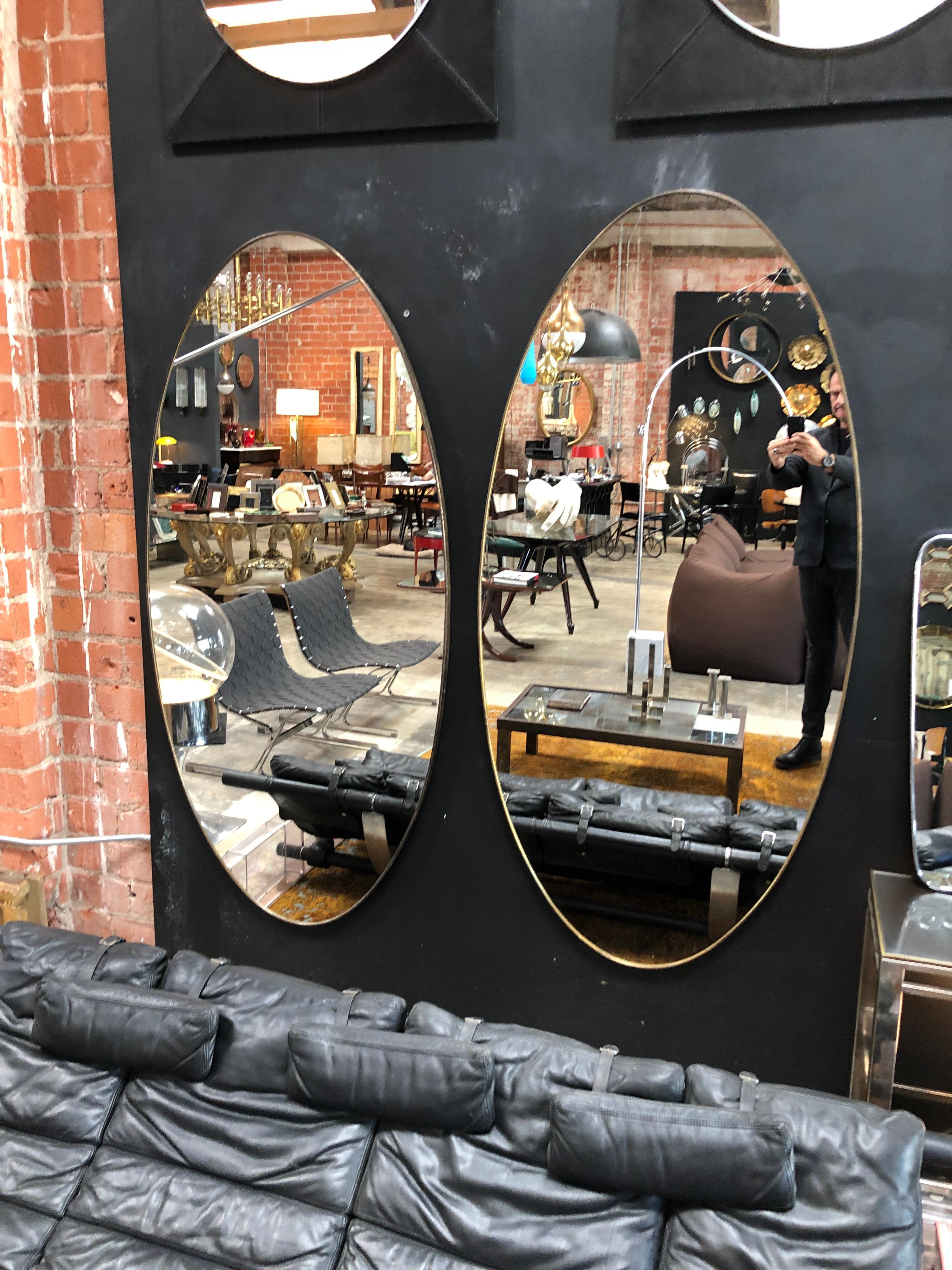 Metal Pair of Oversize Oval Wall Mirrors, Italy, Late 1960s