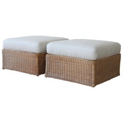 Pair of Oversize Wicker Ottomans by Michael Taylor, 1980s