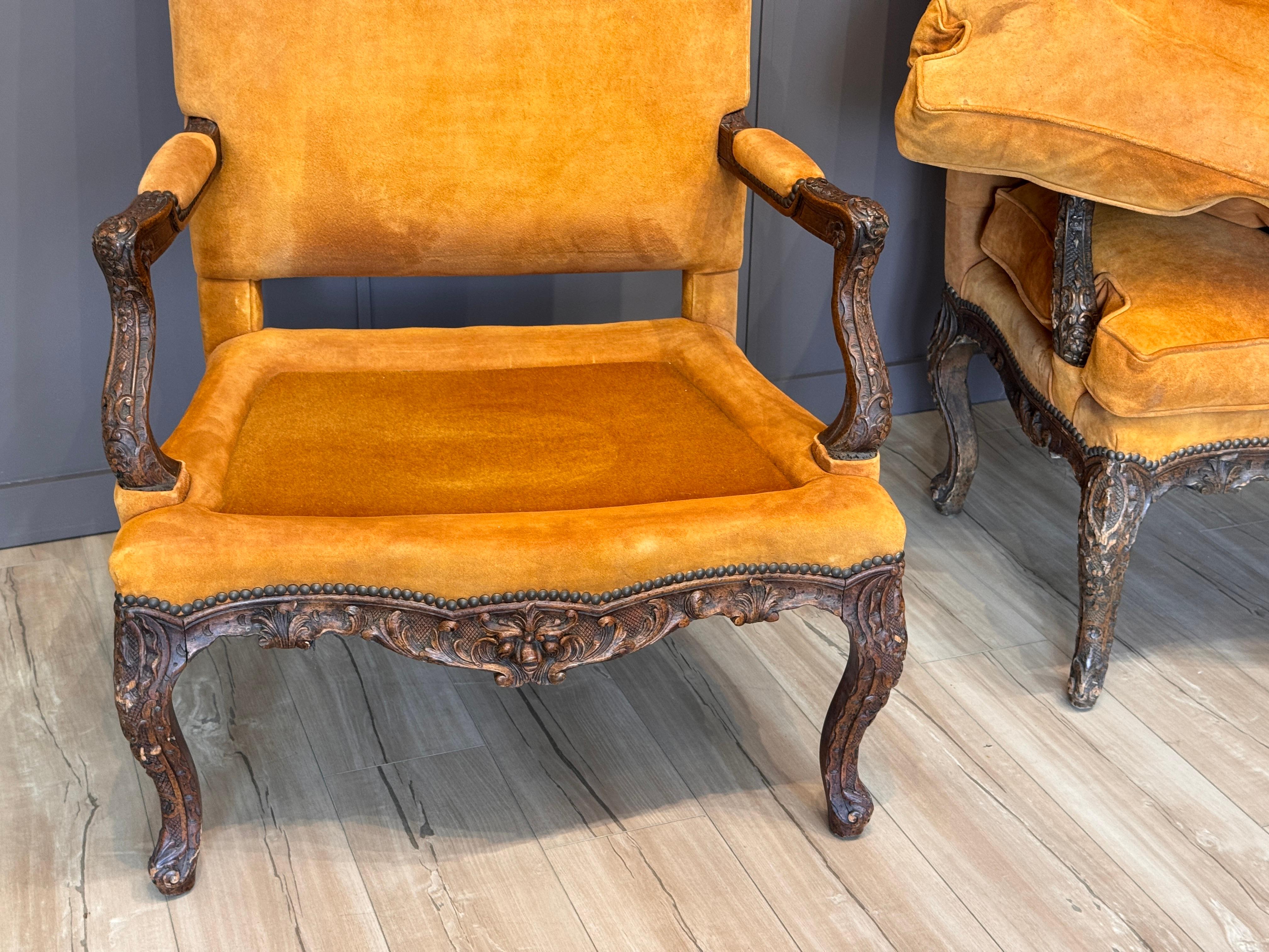 Pair of Oversized 19th Century French Louis XV Style Armchairs For Sale 9