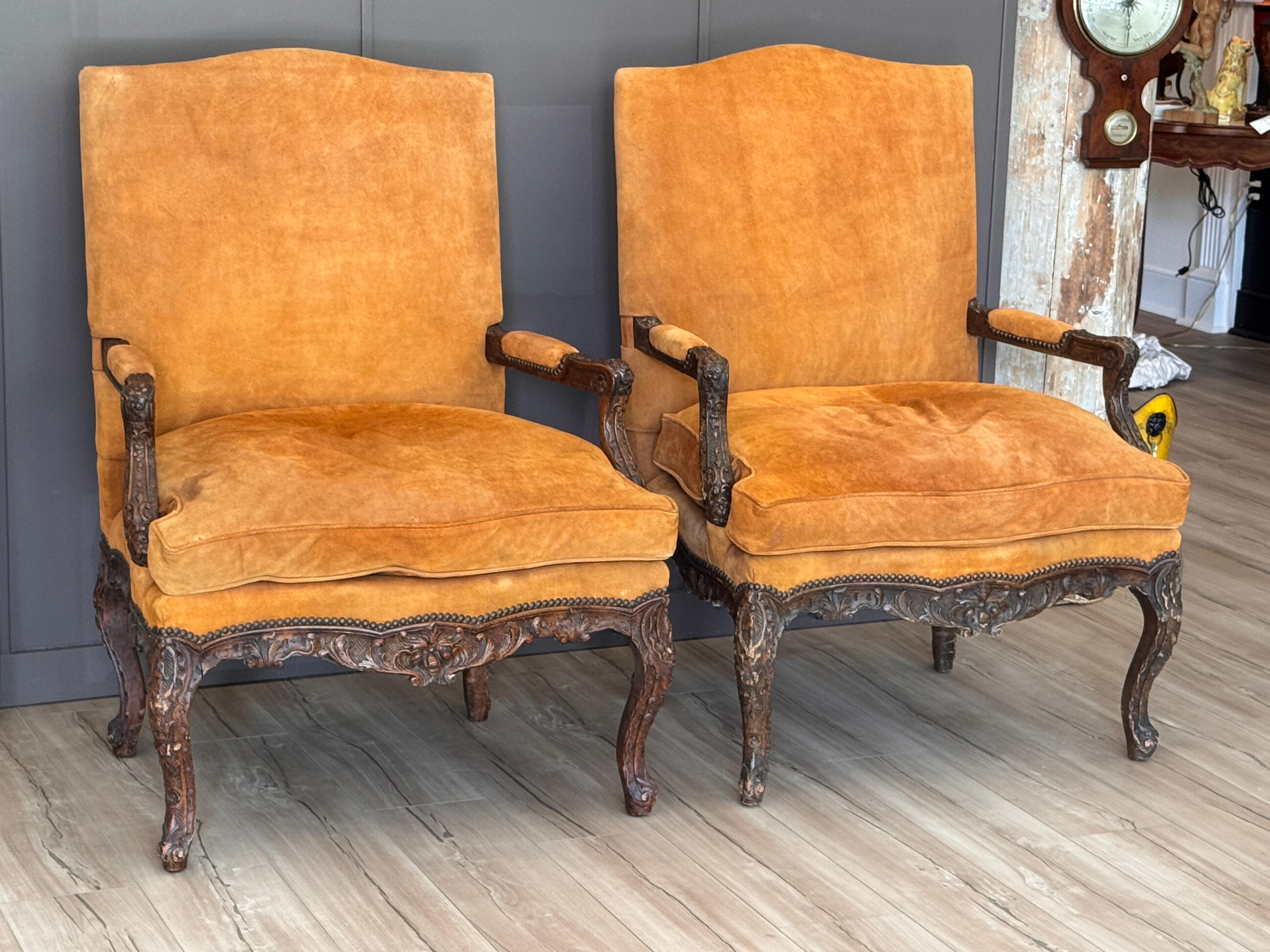 Pair of Oversized 19th Century French Louis XV Style Armchairs In Good Condition For Sale In Charlottesville, VA