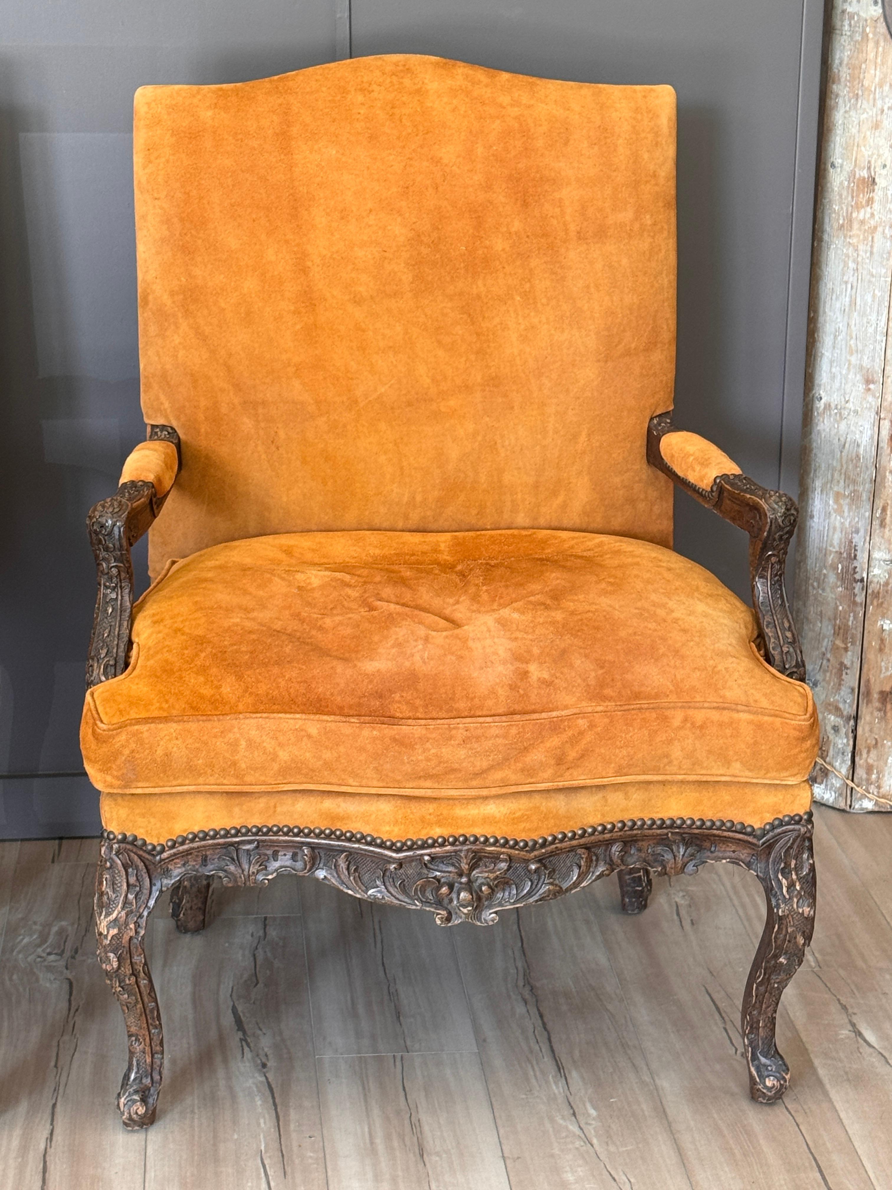 Pair of Oversized 19th Century French Louis XV Style Armchairs For Sale 1