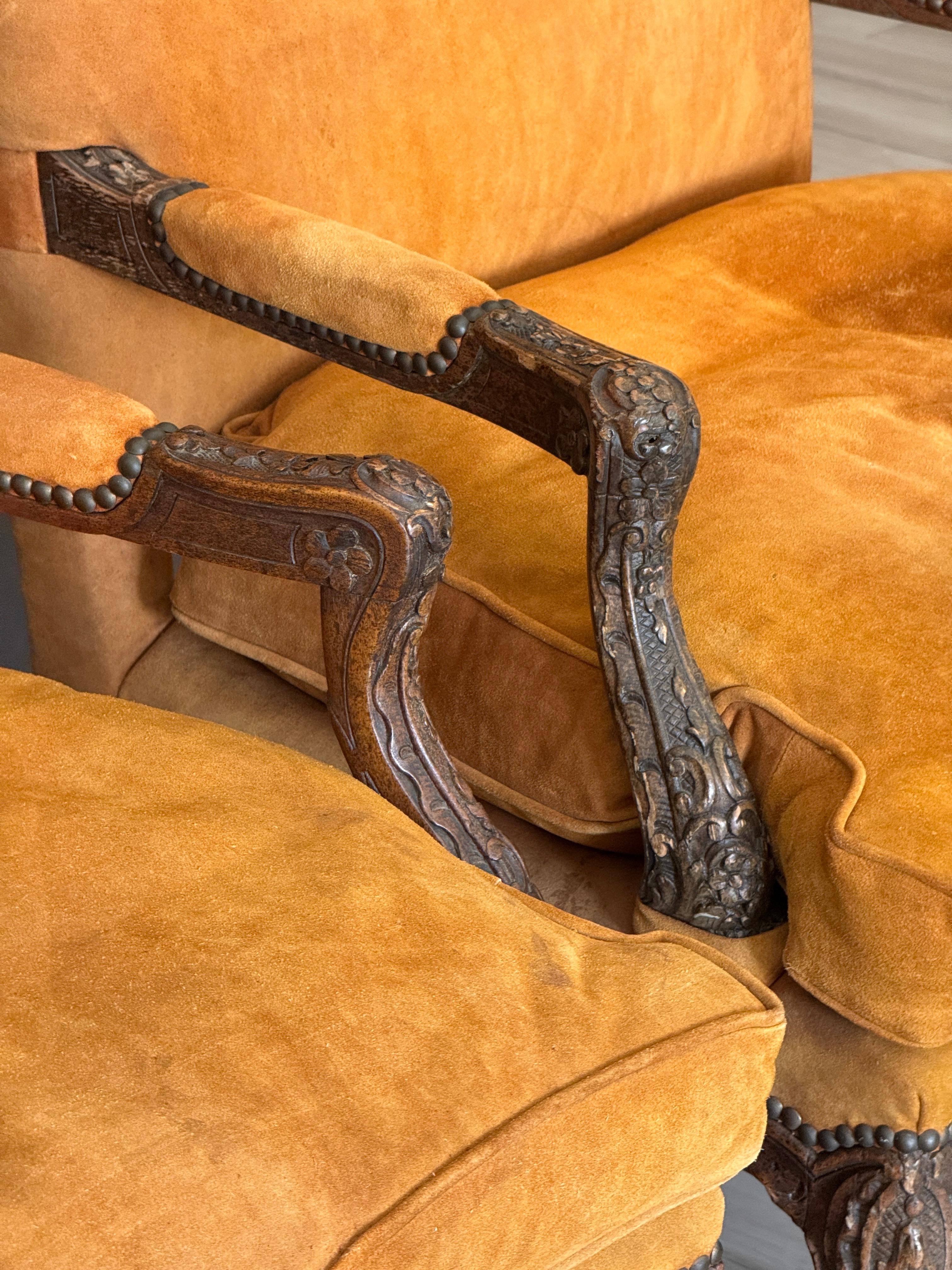 Pair of Oversized 19th Century French Louis XV Style Armchairs For Sale 4