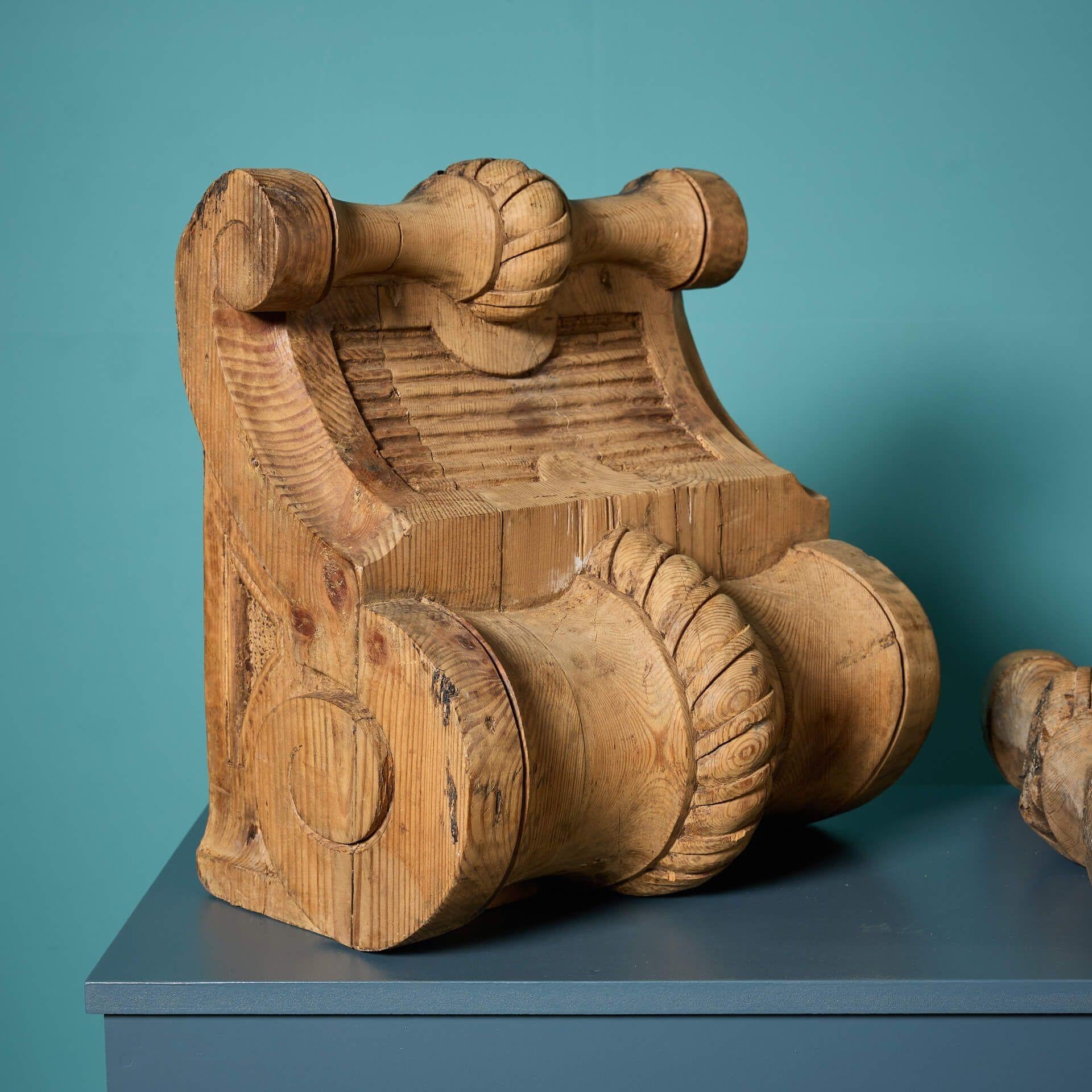 Georgian Pair of Oversized Antique English Carved Pine Corbels For Sale