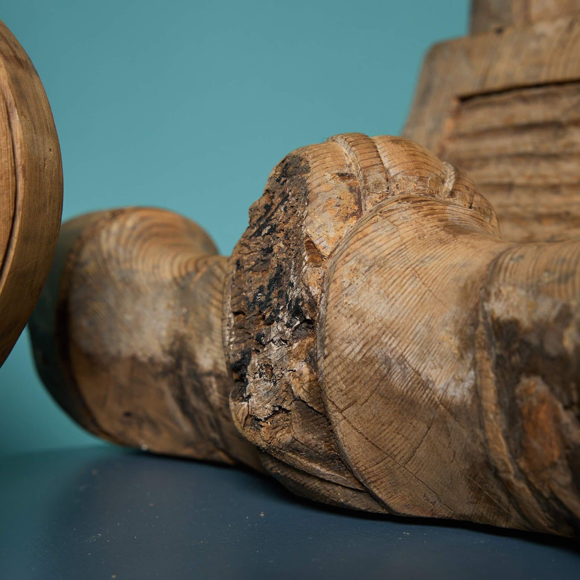 Pair of Oversized Antique English Carved Pine Corbels In Fair Condition For Sale In Wormelow, Herefordshire