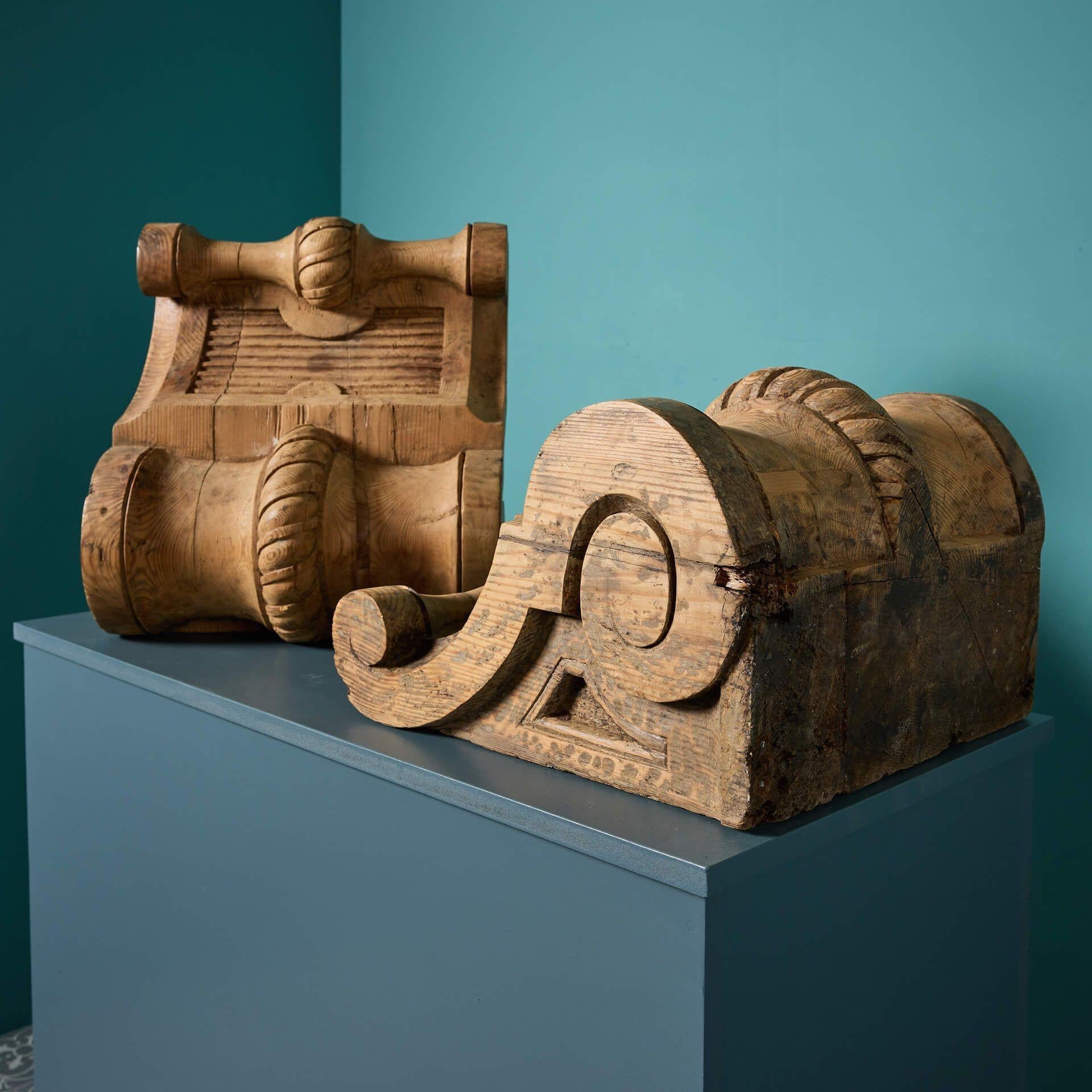 19th Century Pair of Oversized Antique English Carved Pine Corbels For Sale