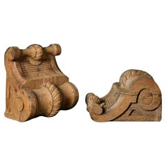 Pair of Oversized Antique English Carved Pine Corbels