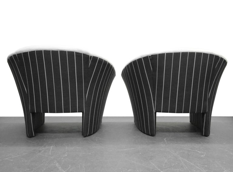 20th Century Pair of Oversized Barrel Back Italian Lounge Chairs with Splayed Arms