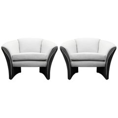 Pair of Oversized Barrel Back Italian Lounge Chairs with Splayed Arms