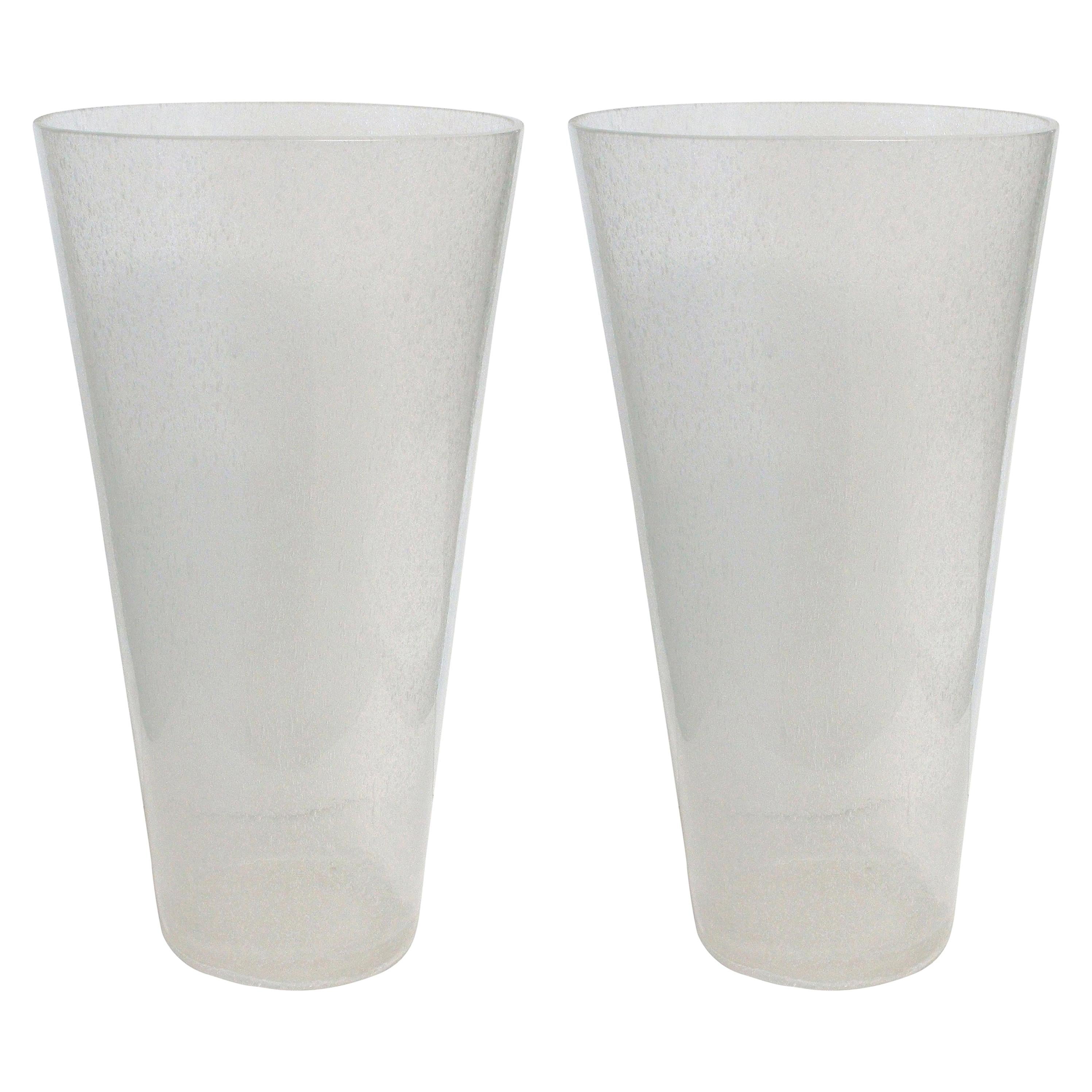 Pair of Oversized Bollicine Murano Glass Vases