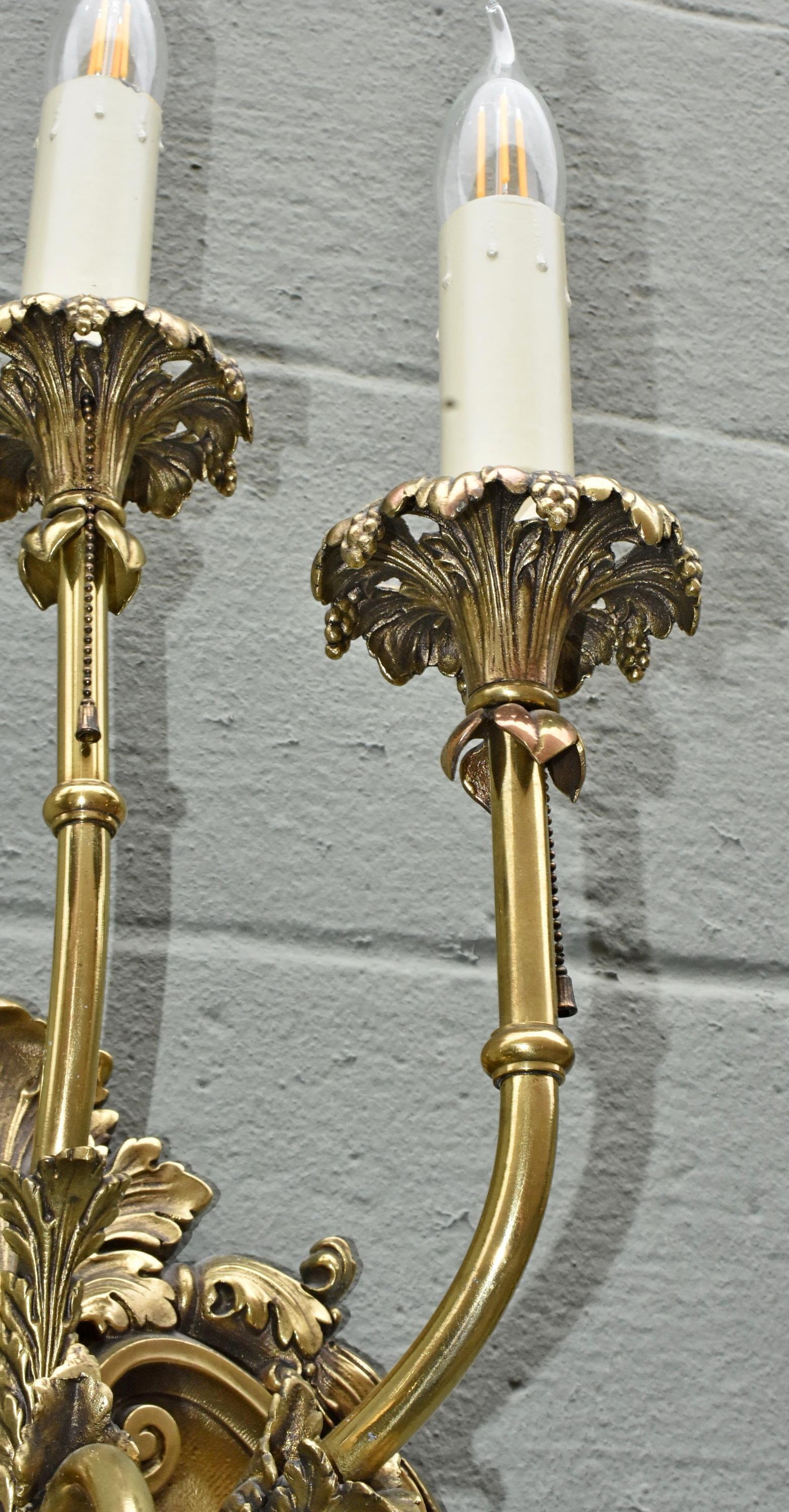Pair of Oversized Brass French Sconces with Four Arms In Good Condition For Sale In Toledo, OH