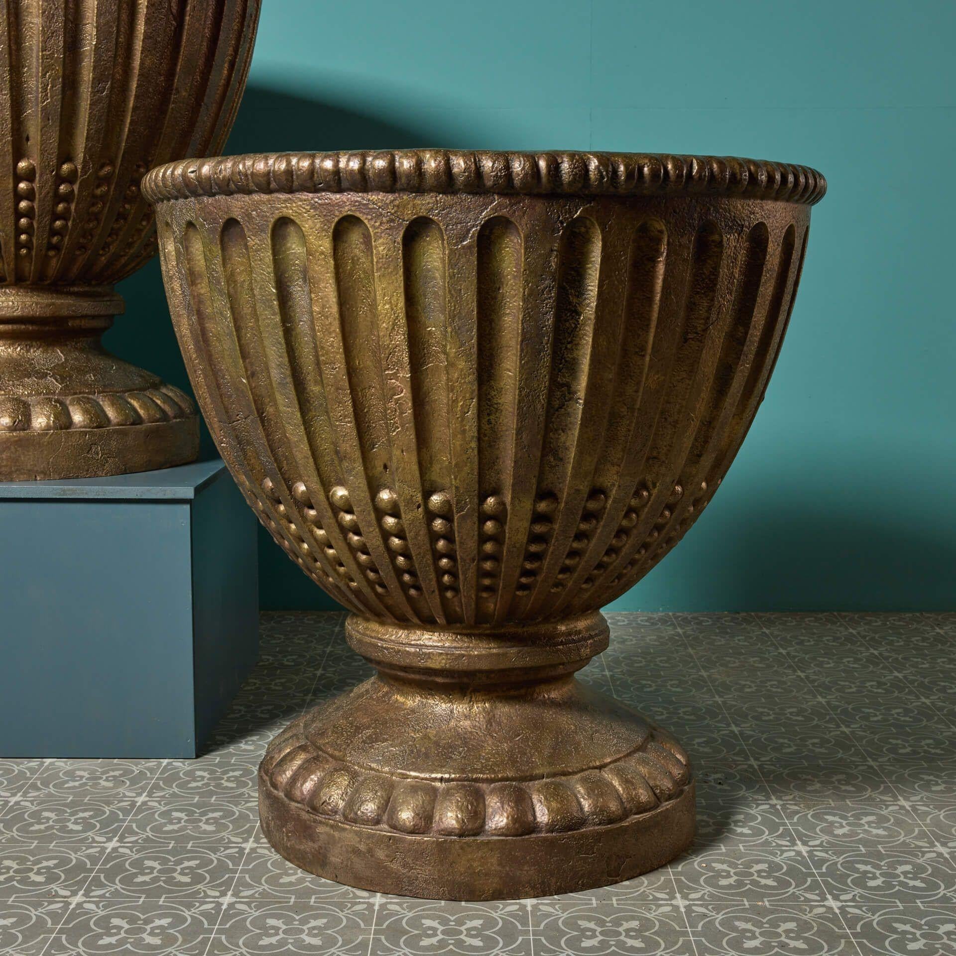 Contemporary Pair of Oversized Cast Bronze Planters For Sale