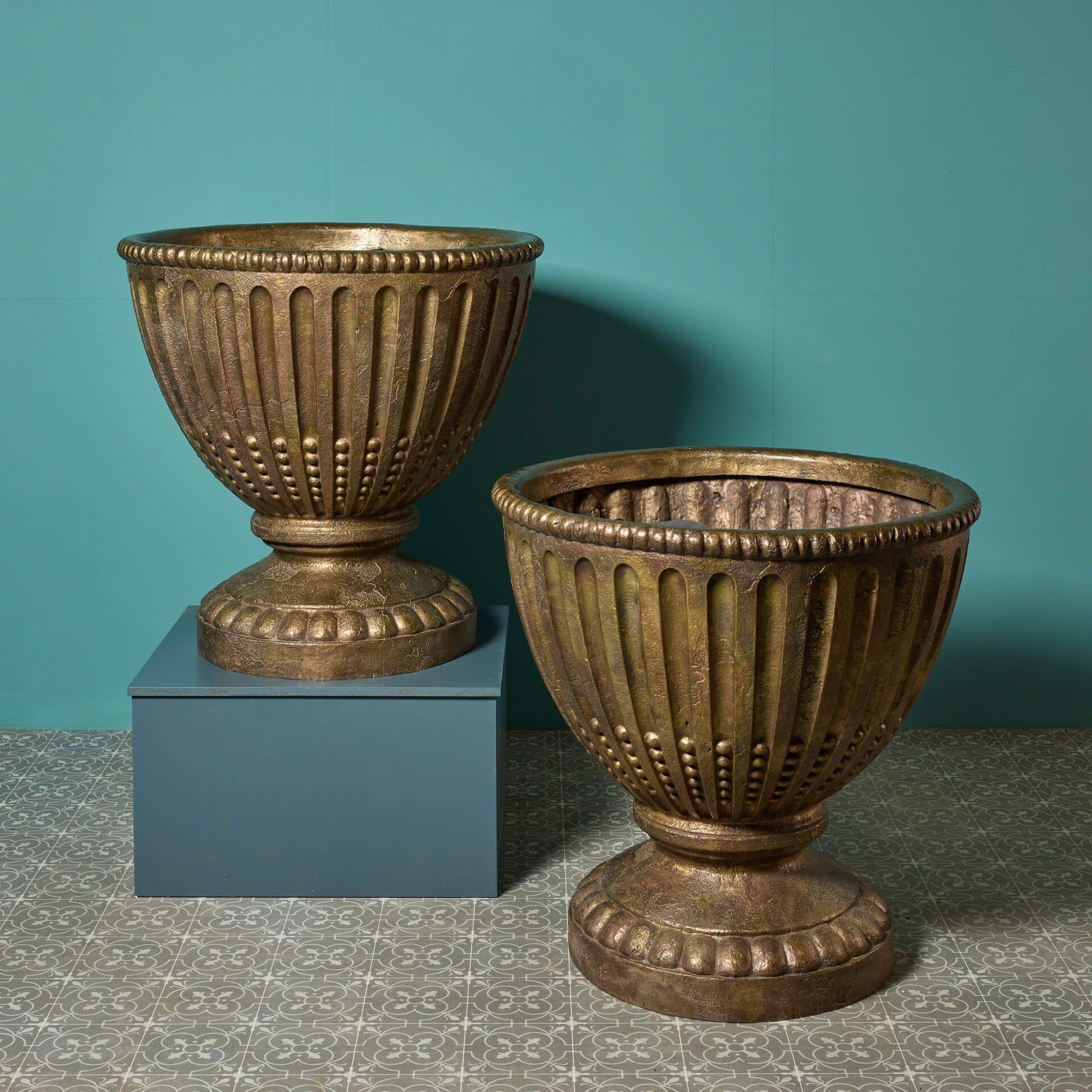 Pair of Oversized Cast Bronze Planters For Sale 1