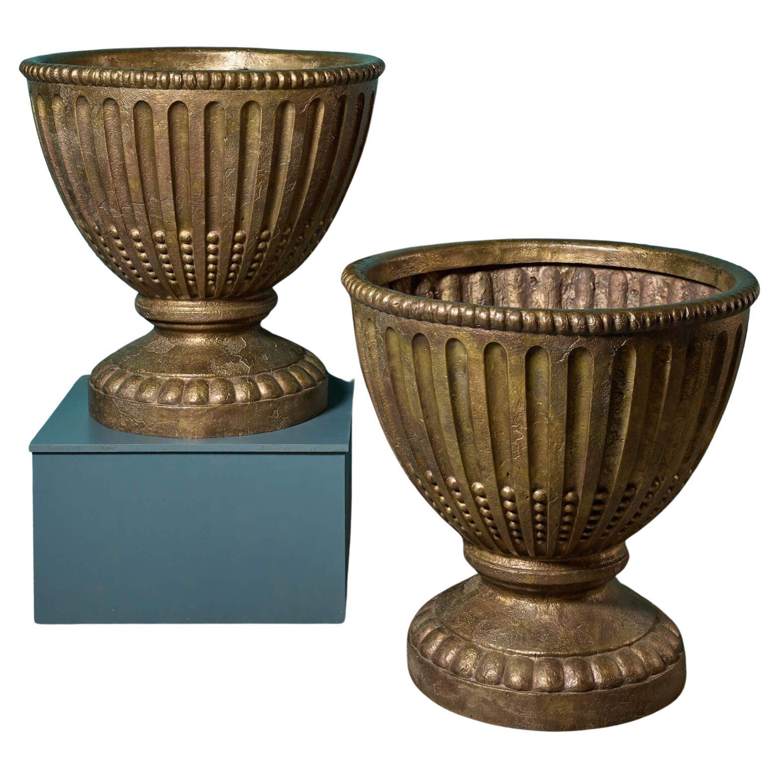 Pair of Oversized Cast Bronze Planters For Sale