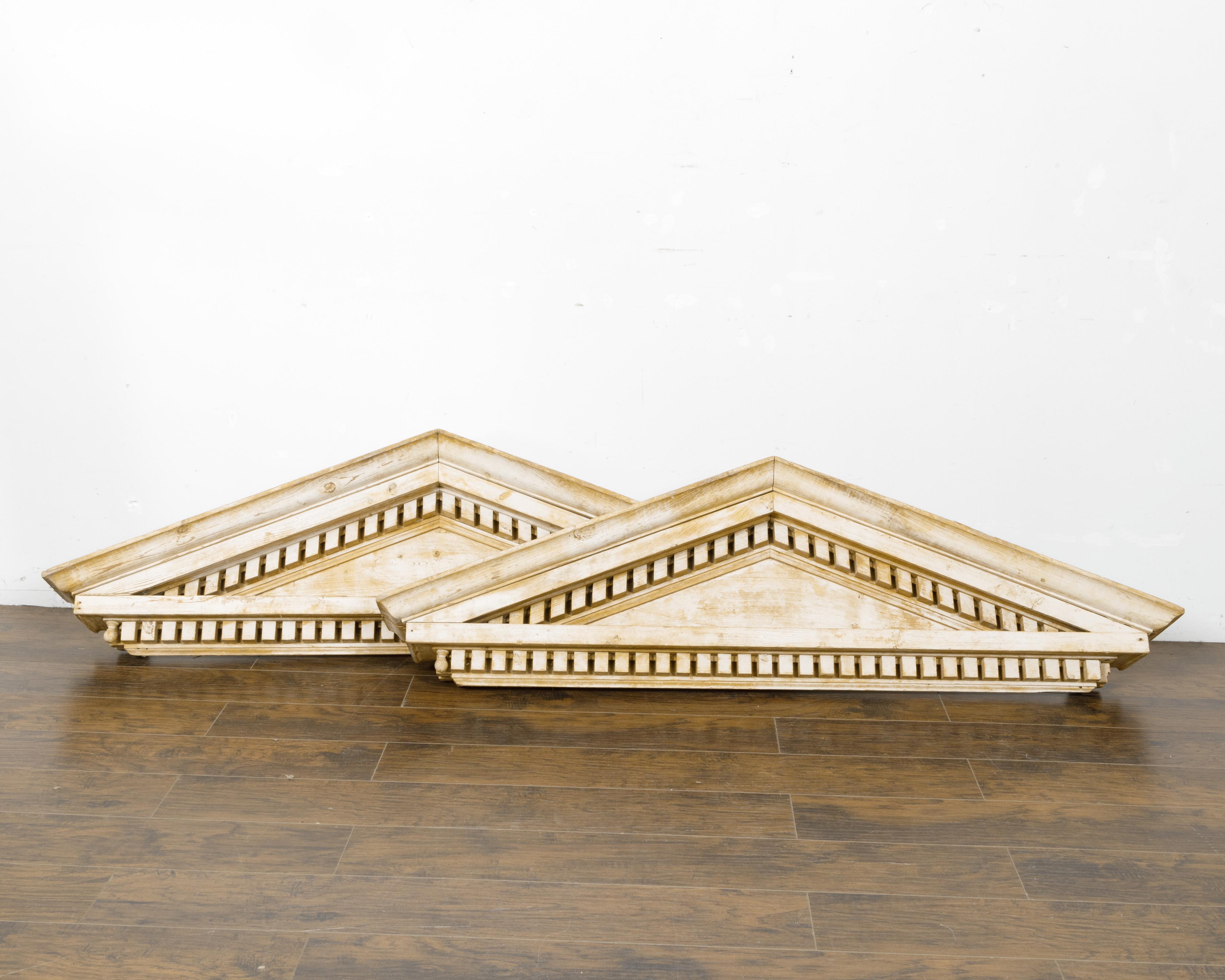 Pair of Oversized English 19th Century Pine Pediments with Carved Dentil Molding For Sale 7