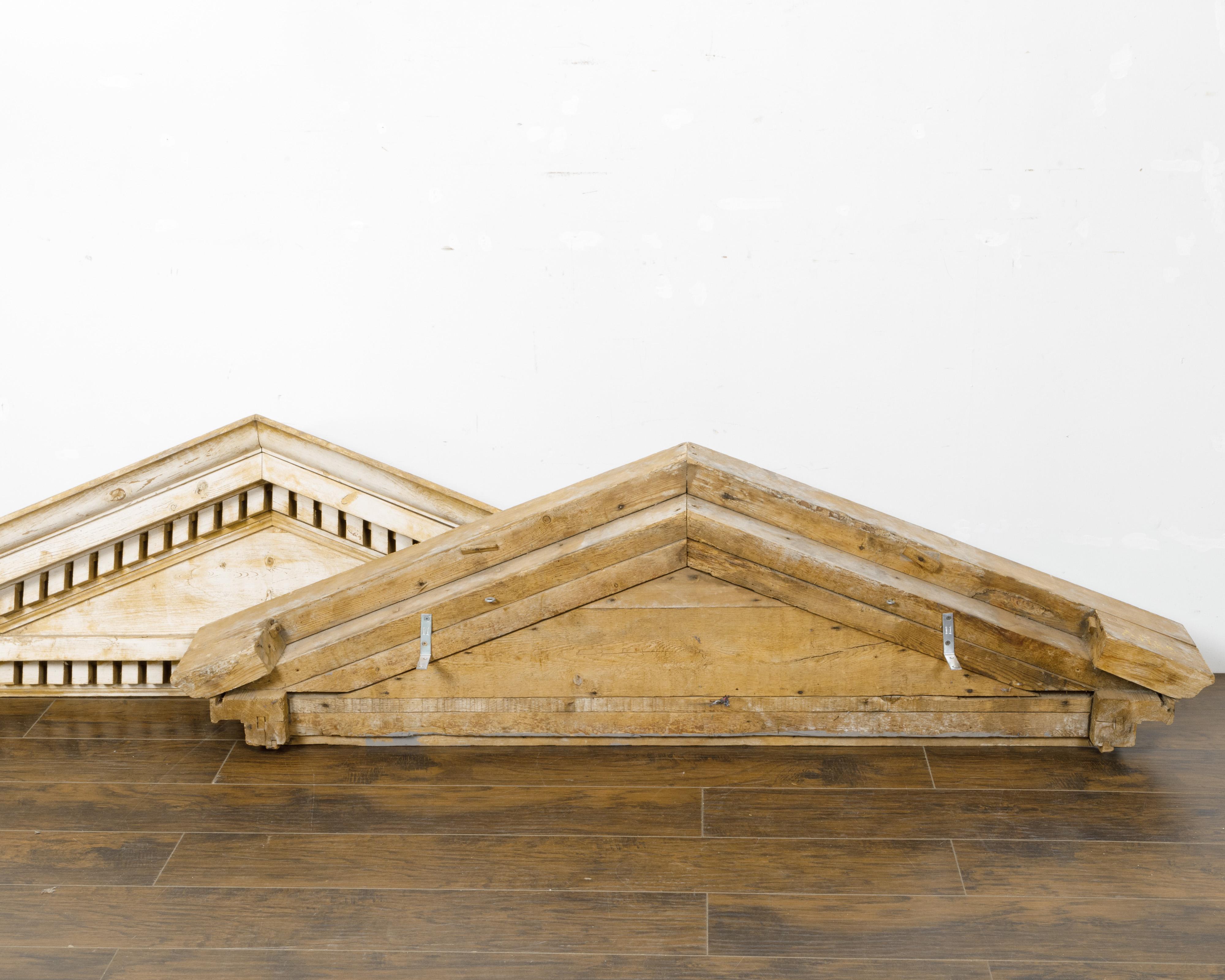 Pair of Oversized English 19th Century Pine Pediments with Carved Dentil Molding For Sale 10