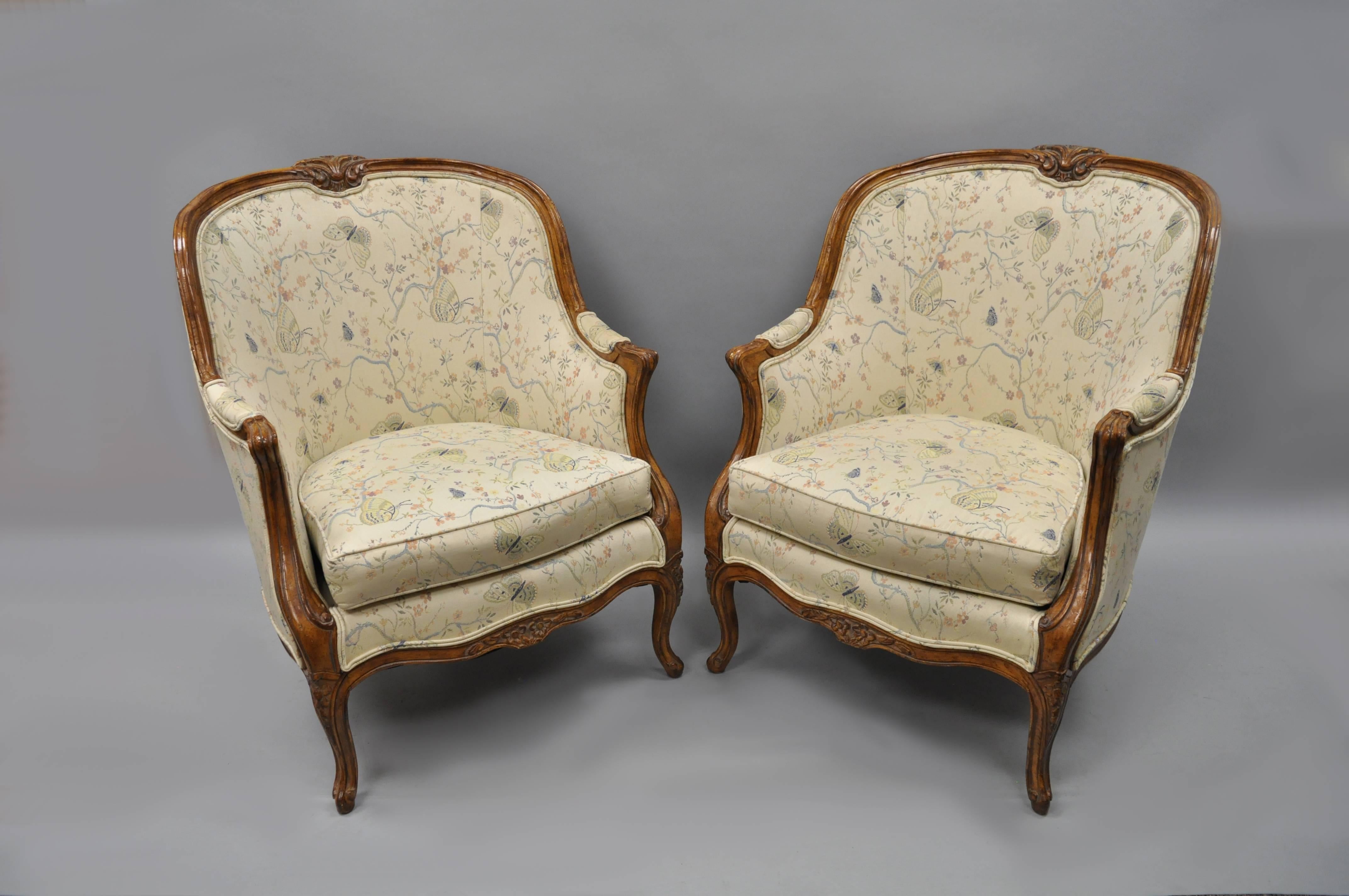 Pair of Oversized French Country Louis XV Style Bergère Armchairs Barrel Backs 3