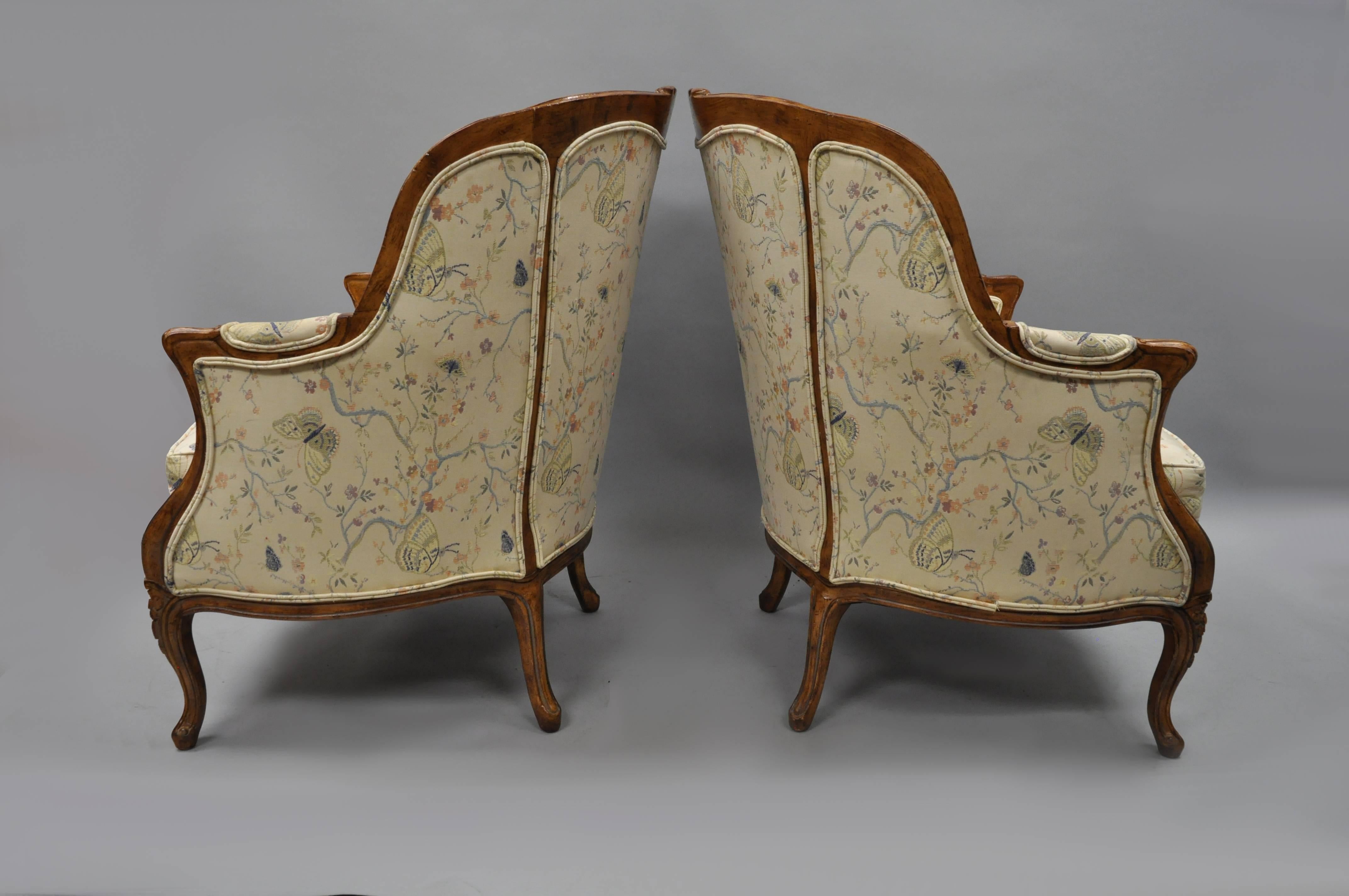 Pair of Oversized French Country Louis XV Style Bergère Armchairs Barrel Backs In Good Condition In Philadelphia, PA
