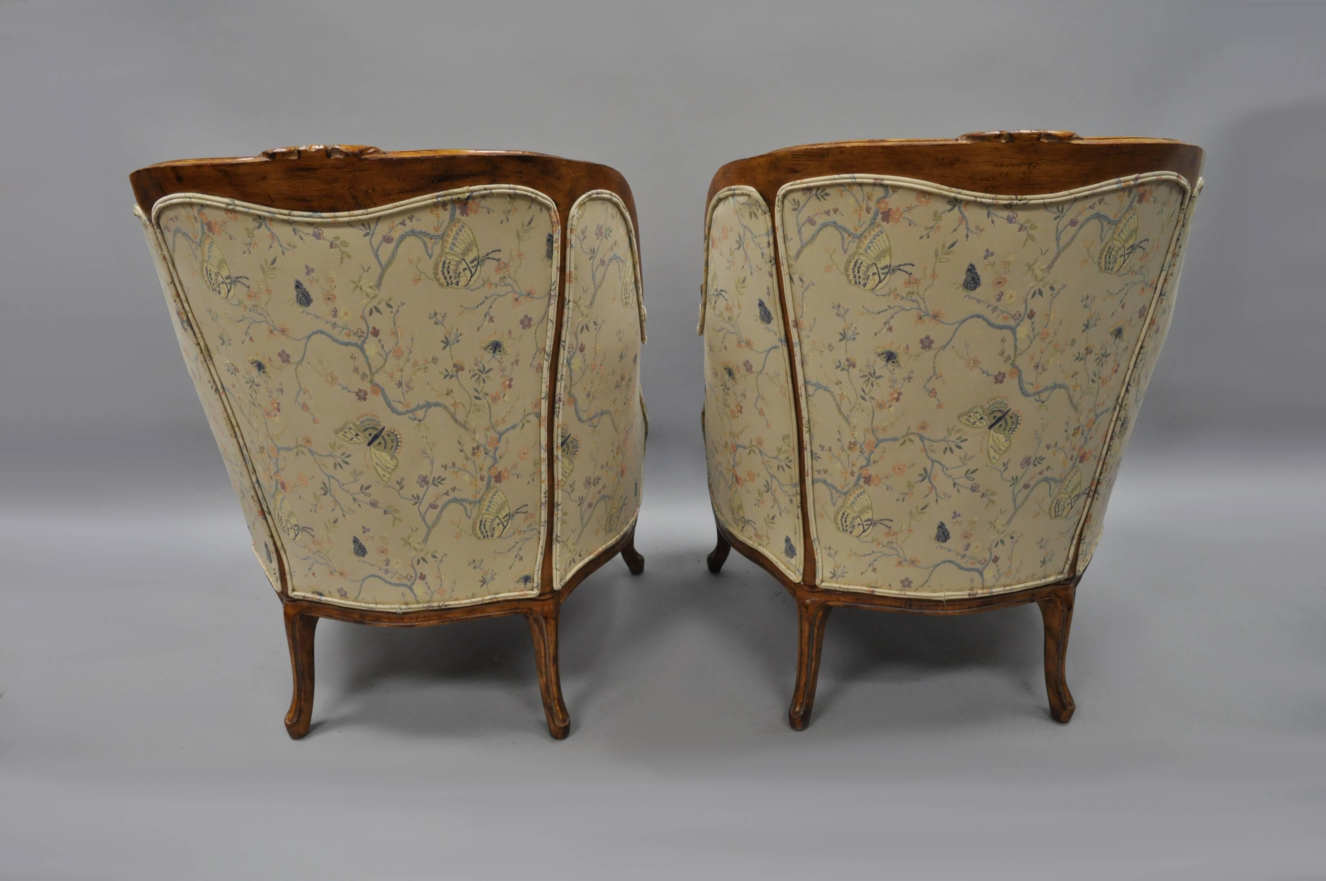 Mid-20th Century Pair of Oversized French Country Louis XV Style Bergère Armchairs Barrel Backs