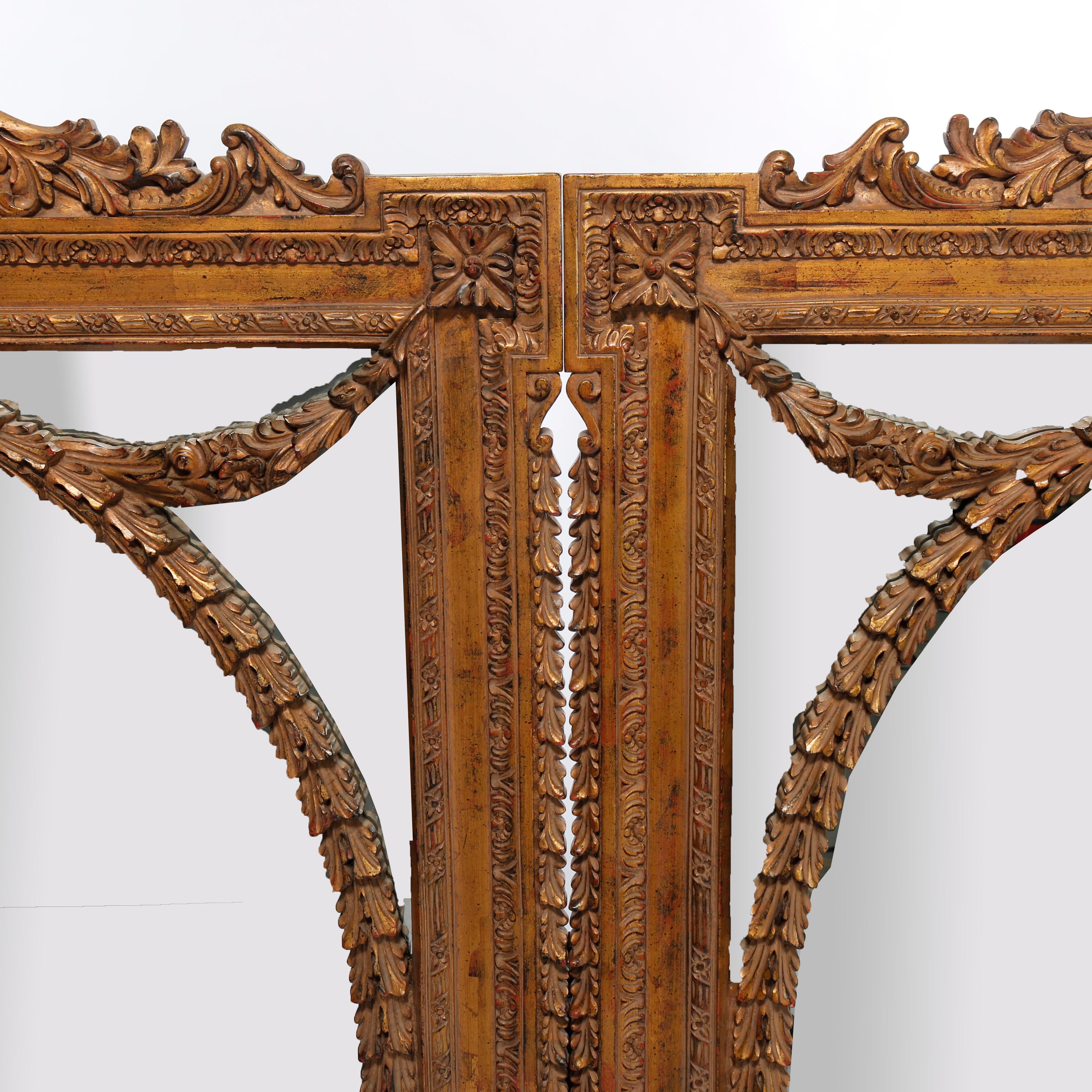 Pair of Oversized French Empire Style Giltwood Over Mantle Mirrors 20th C In Good Condition In Big Flats, NY